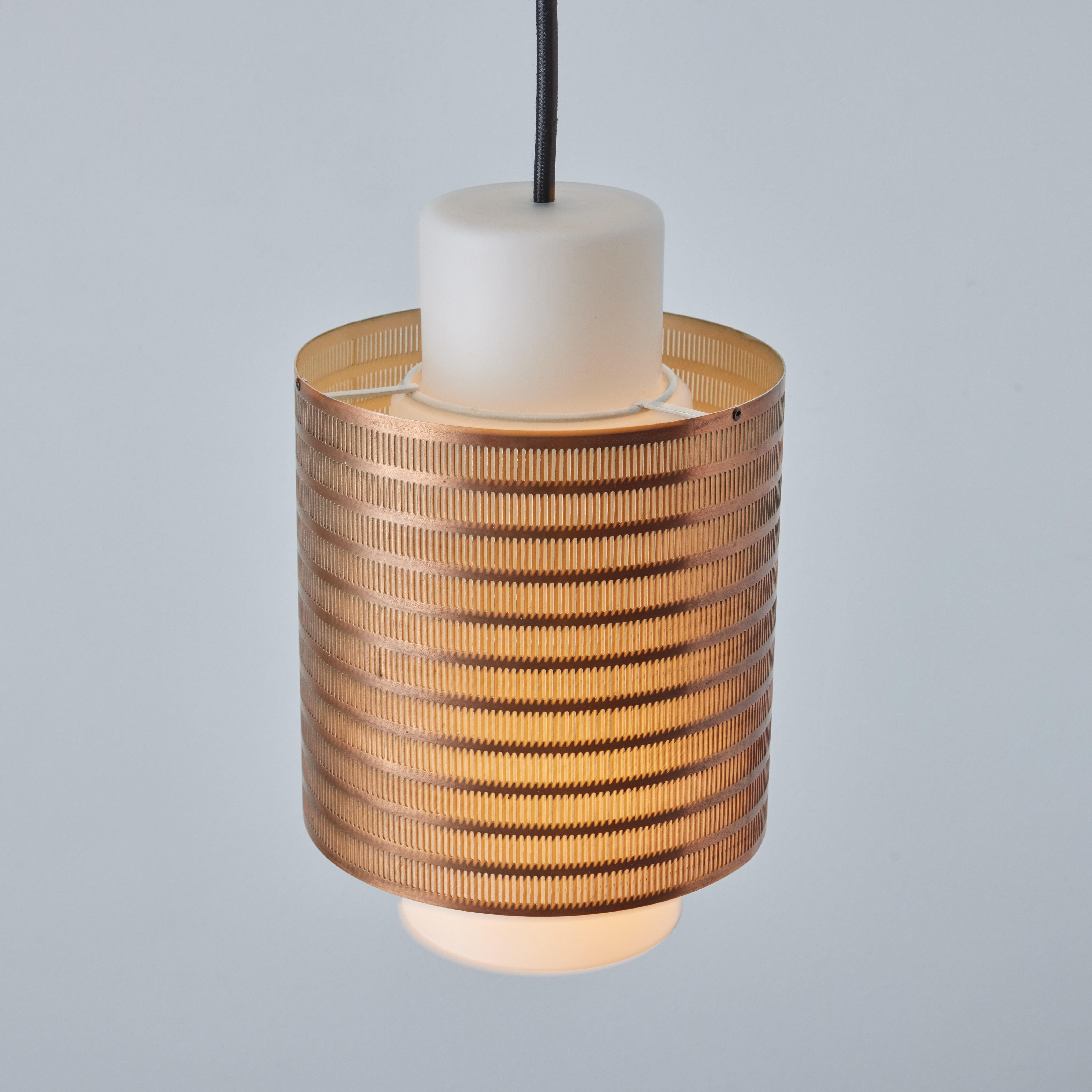 Mid-20th Century 1960s Danish Modern Perforated Copper and Glass Pendant Attributed to Lyfa For Sale