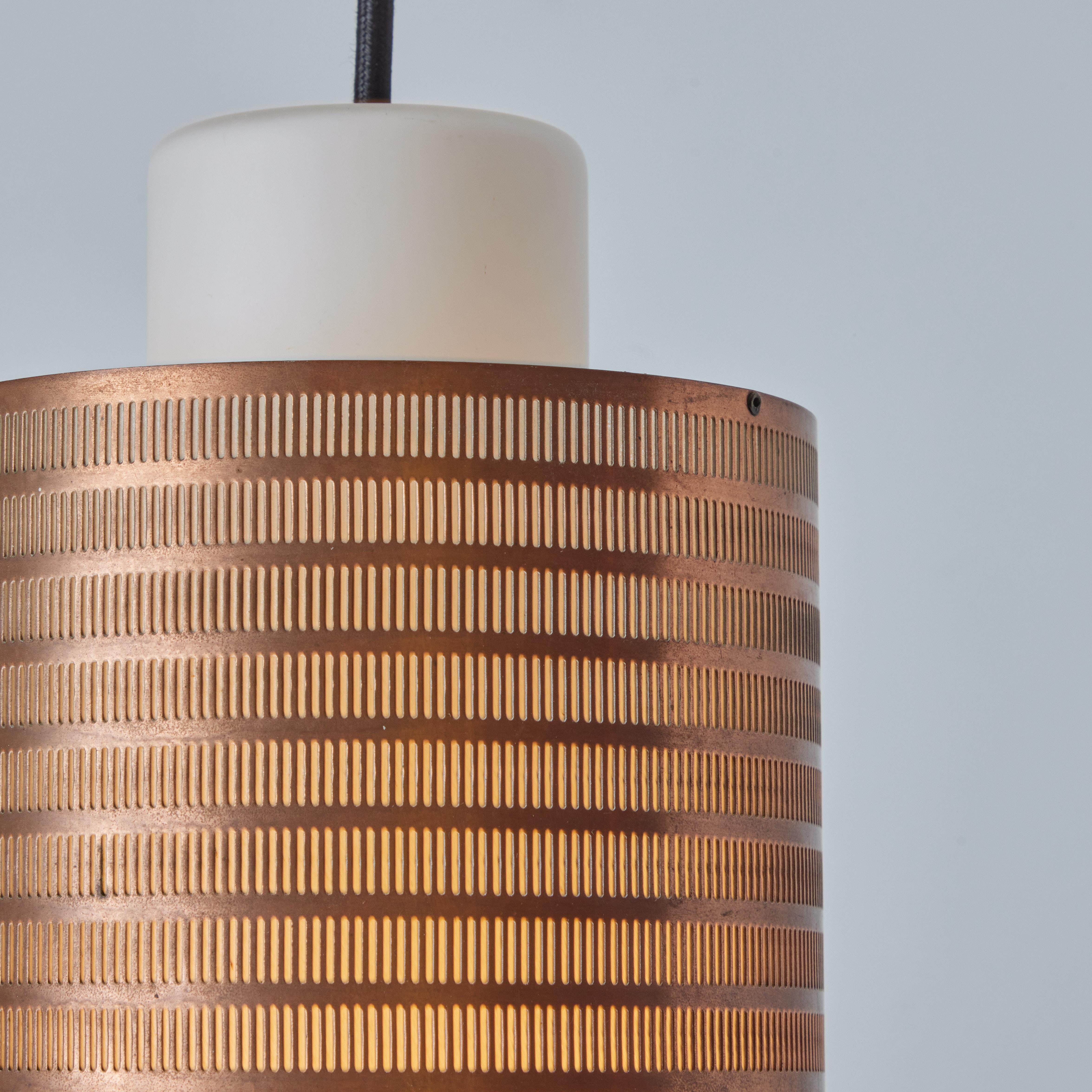 Metal 1960s Danish Modern Perforated Copper and Glass Pendant Attributed to Lyfa For Sale