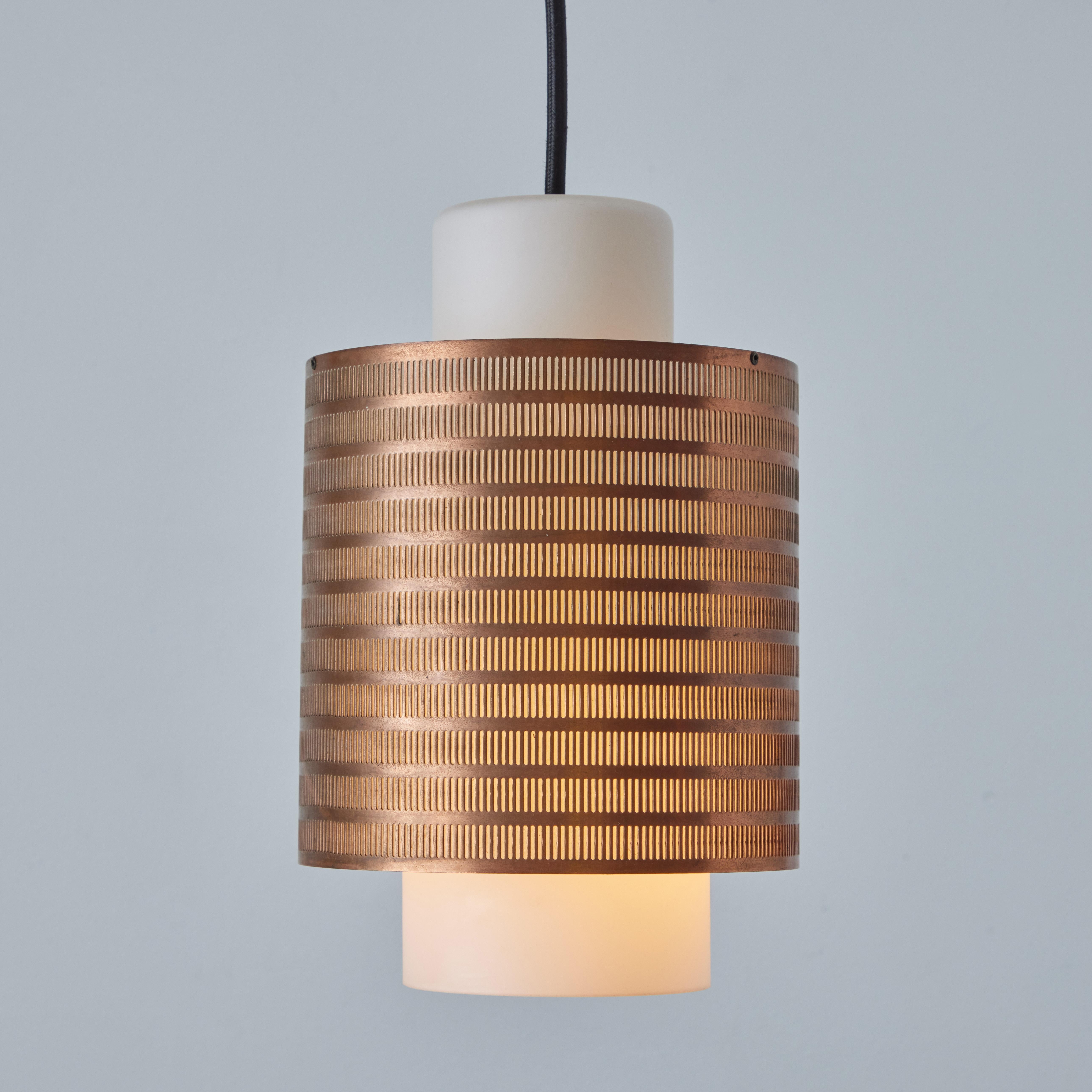 1960s Danish Modern Perforated Copper and Glass Pendant Attributed to Lyfa For Sale 2