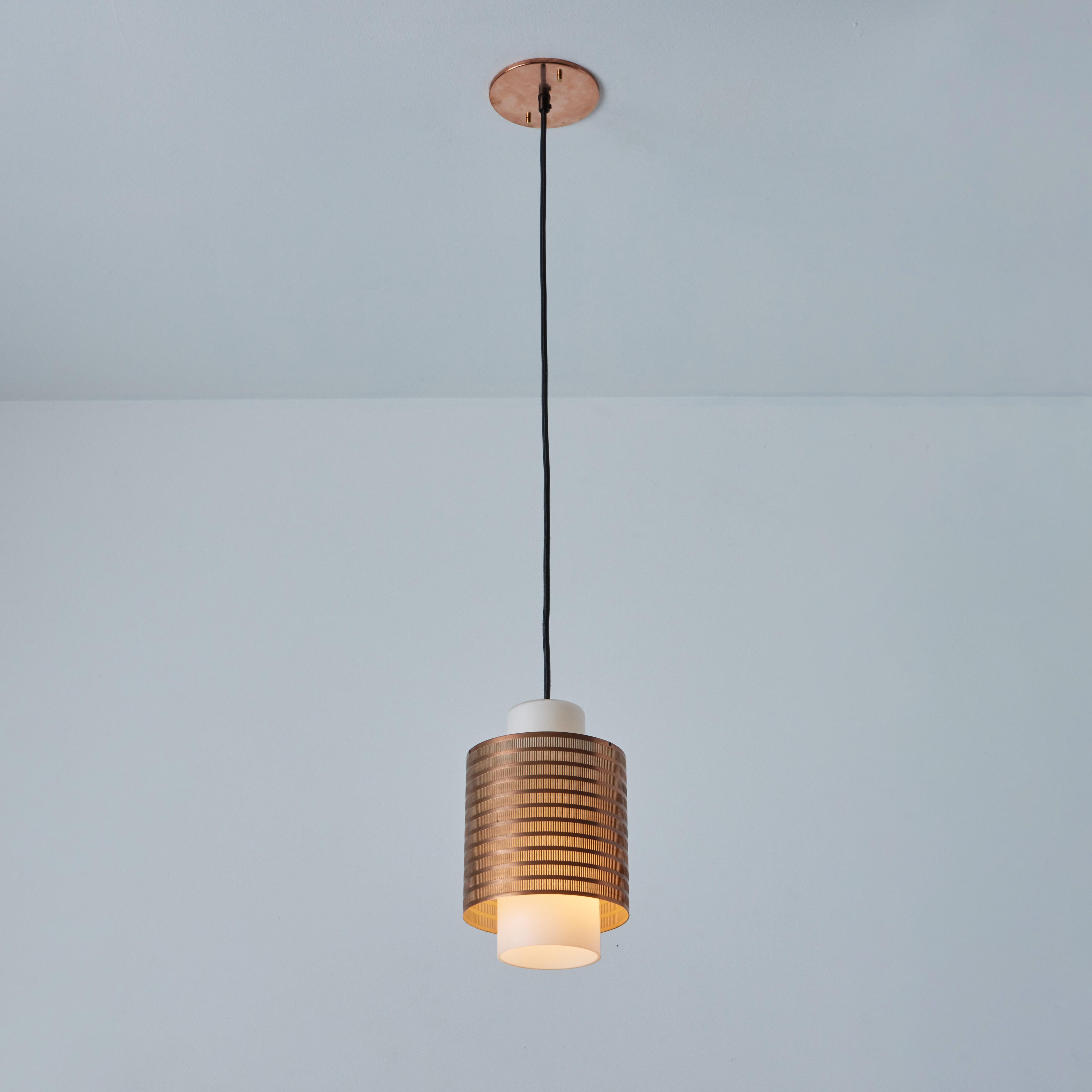1960s Danish Modern Perforated Copper and Glass Pendant Attributed to Lyfa For Sale 3