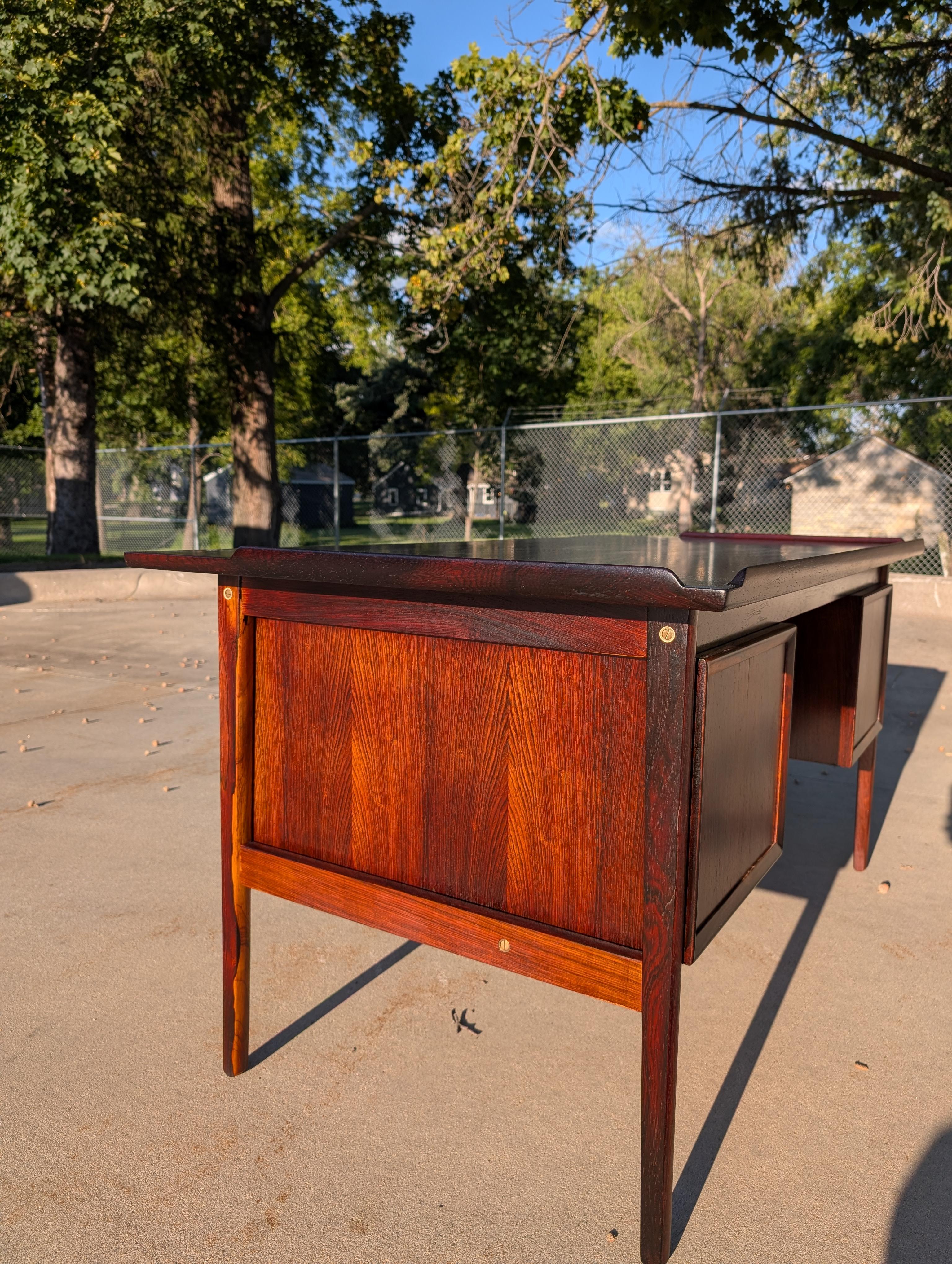 Brass 1960s Danish Modern Rosewood Desk For Sale