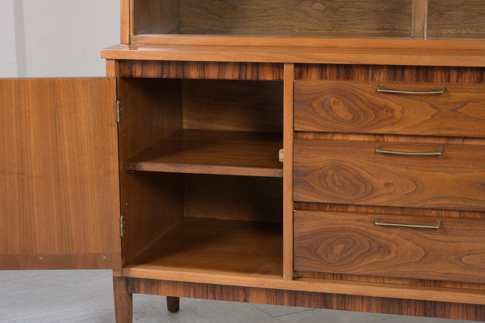 Lacquer 1960 Mid-Century Modern Walnut Sideboard with Rosewood Veneers and Glass Display