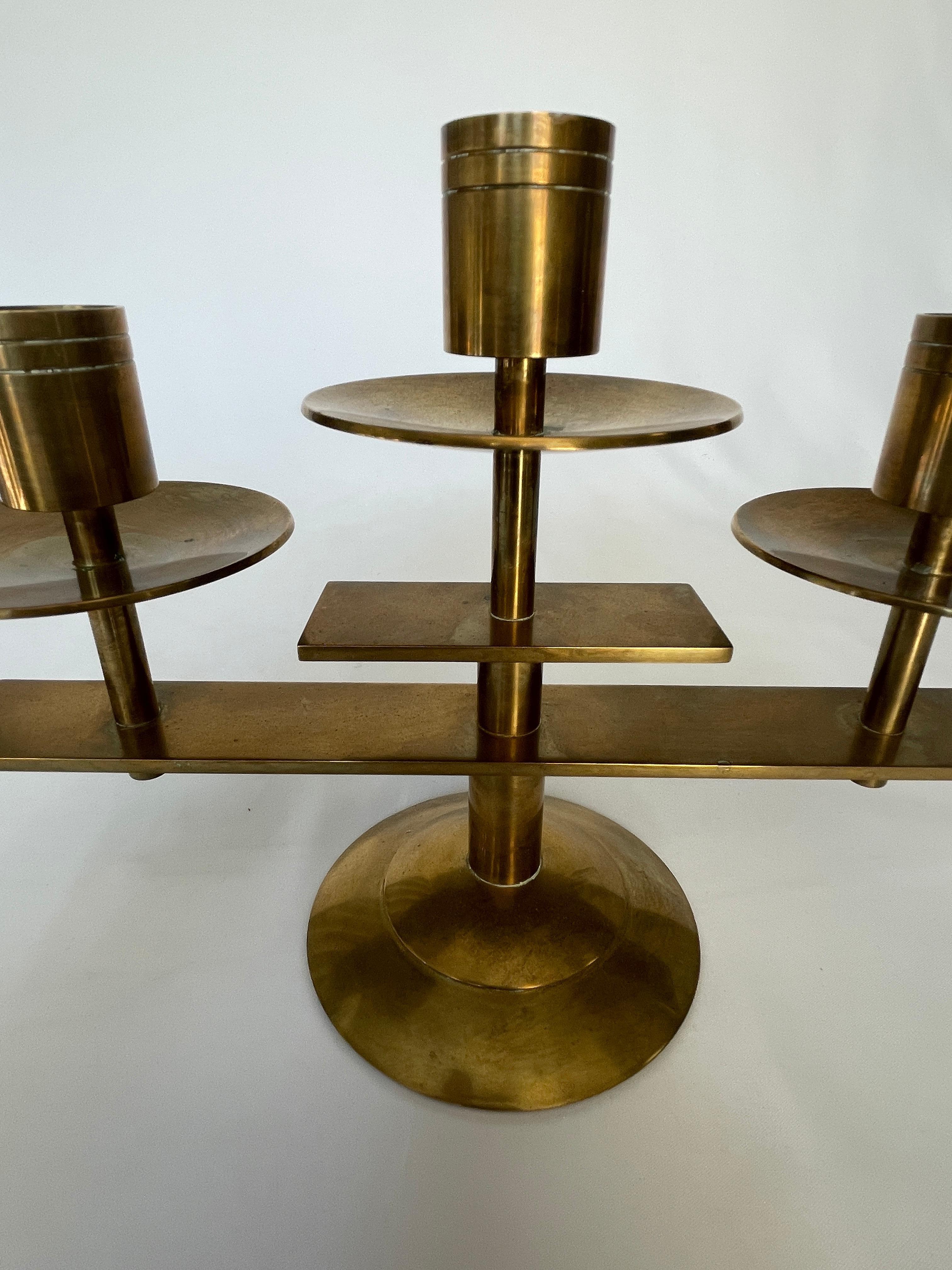 Dantorp 1960's Danish Modern Solid Brass Candelabra  In Good Condition For Sale In New York, NY