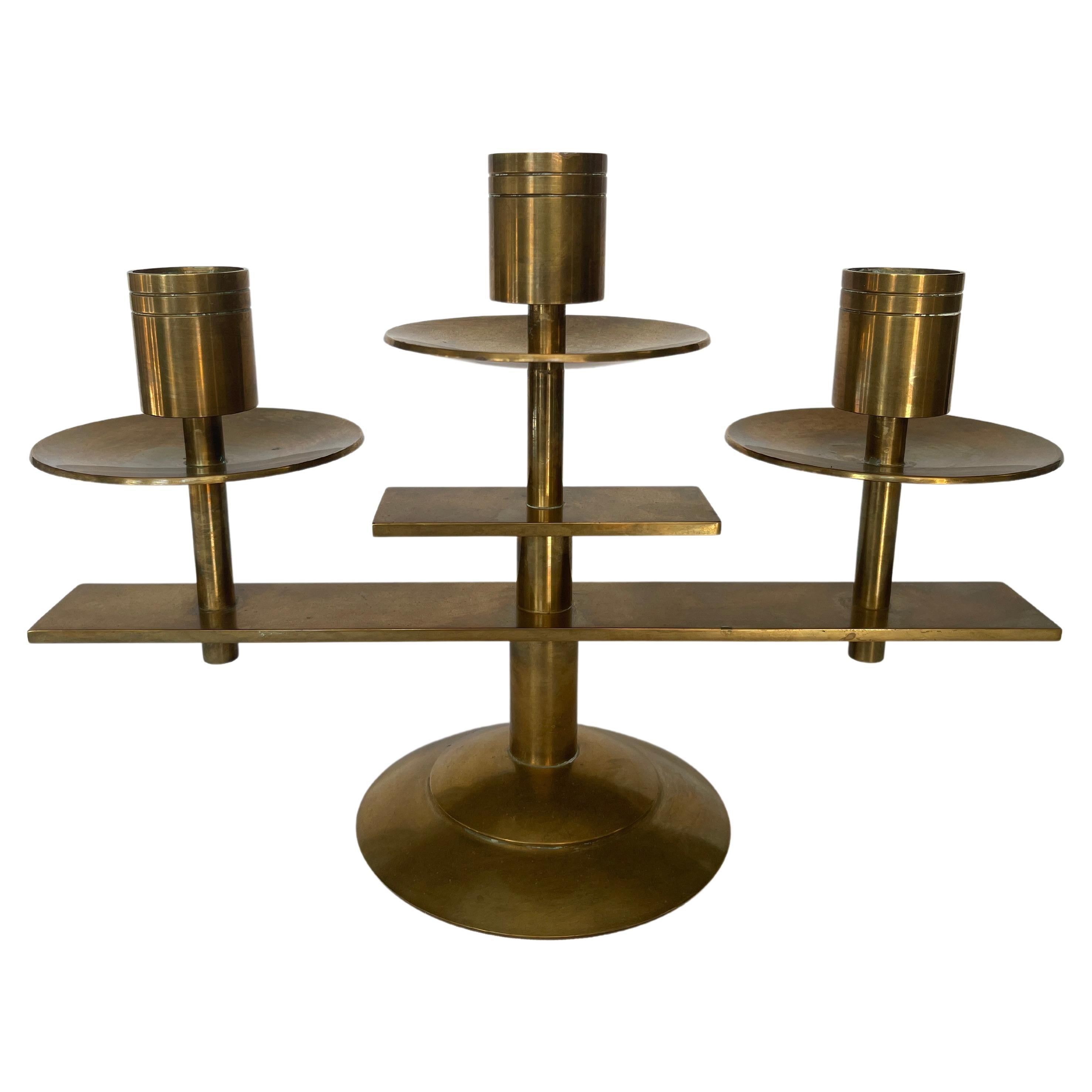 Dantorp 1960''s Danish Modern Candelabra en laiton massif 