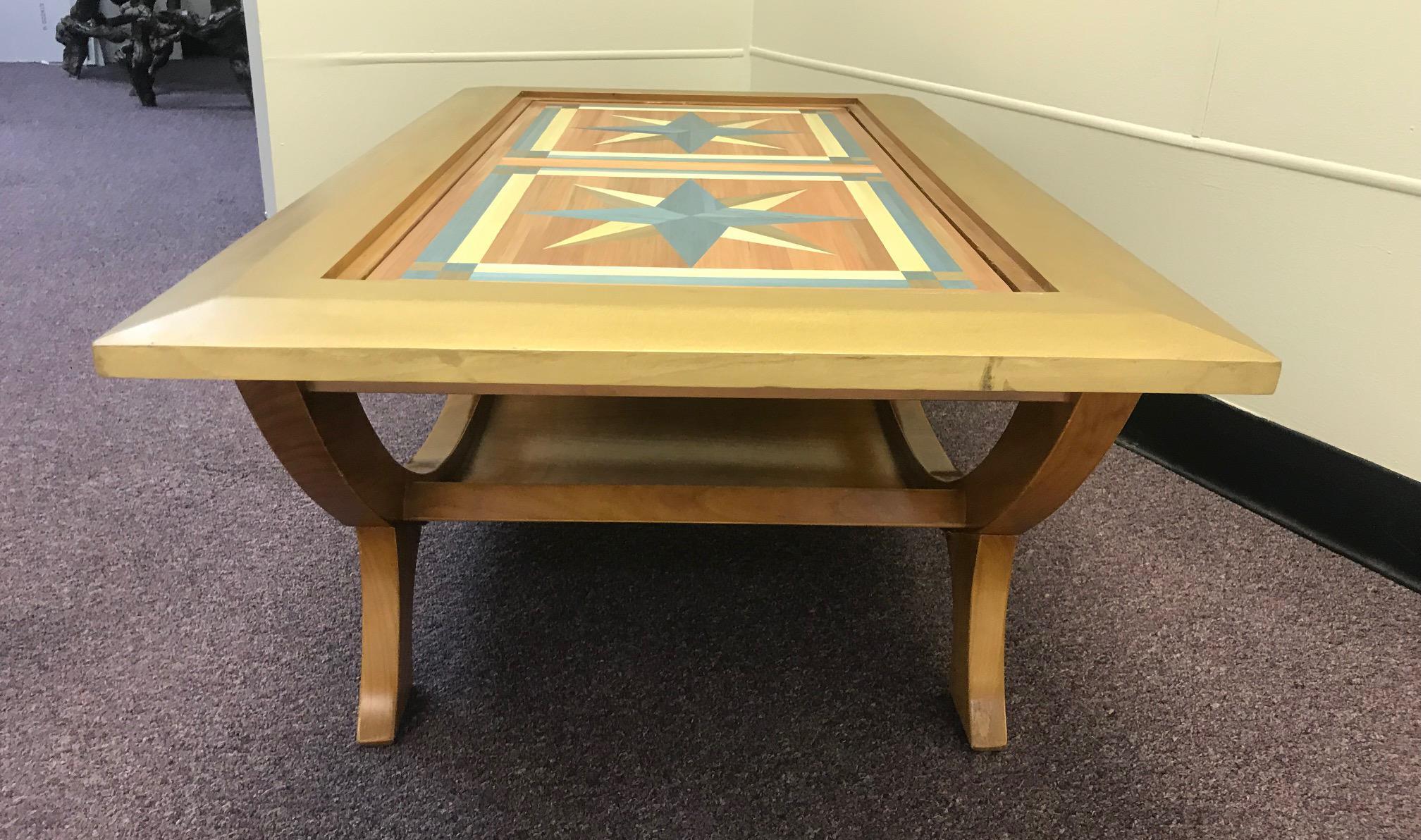 Arts and Crafts 1960s Danish Modern Style Inlay Coffee Table For Sale