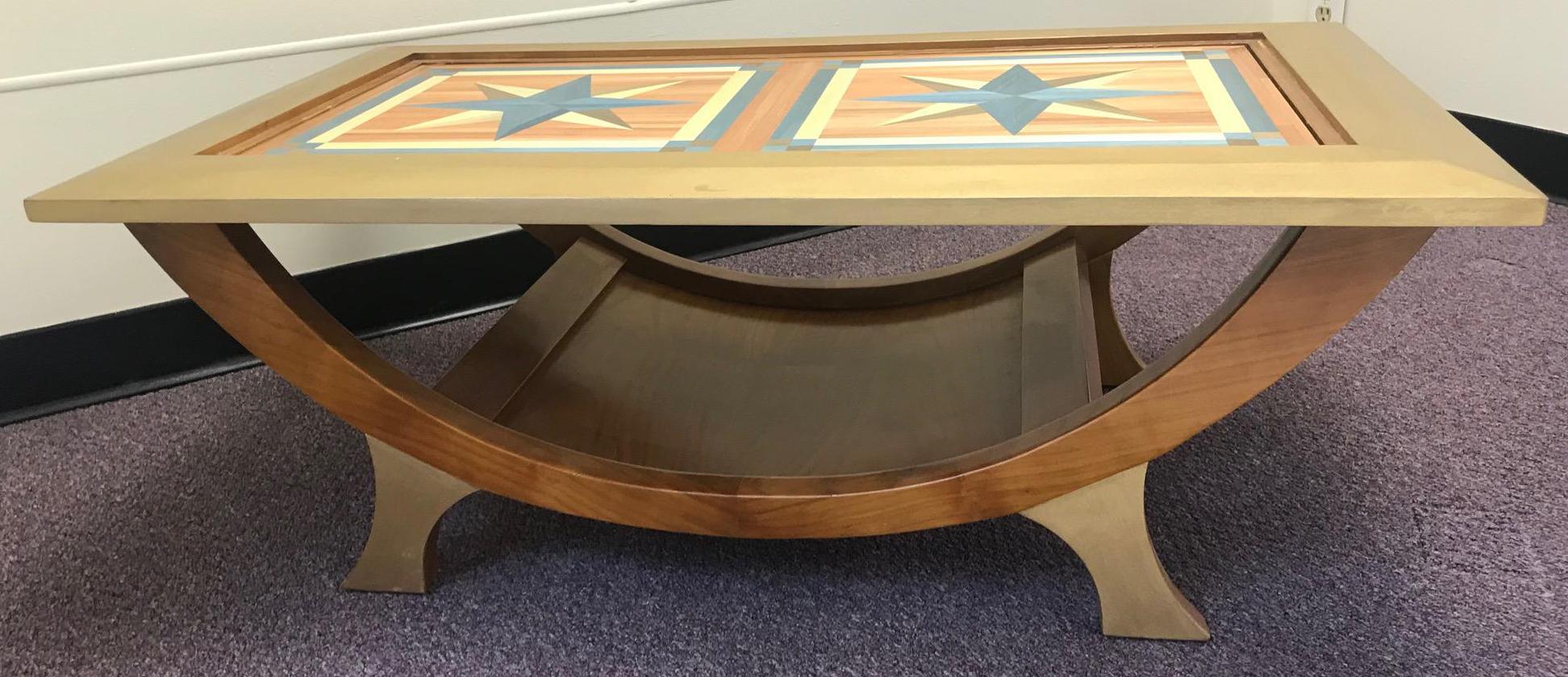 French 1960s Danish Modern Style Inlay Coffee Table For Sale