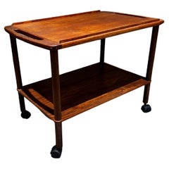 Used 1960s Danish Modern Teak Bar Service Cart Sculptural Handles