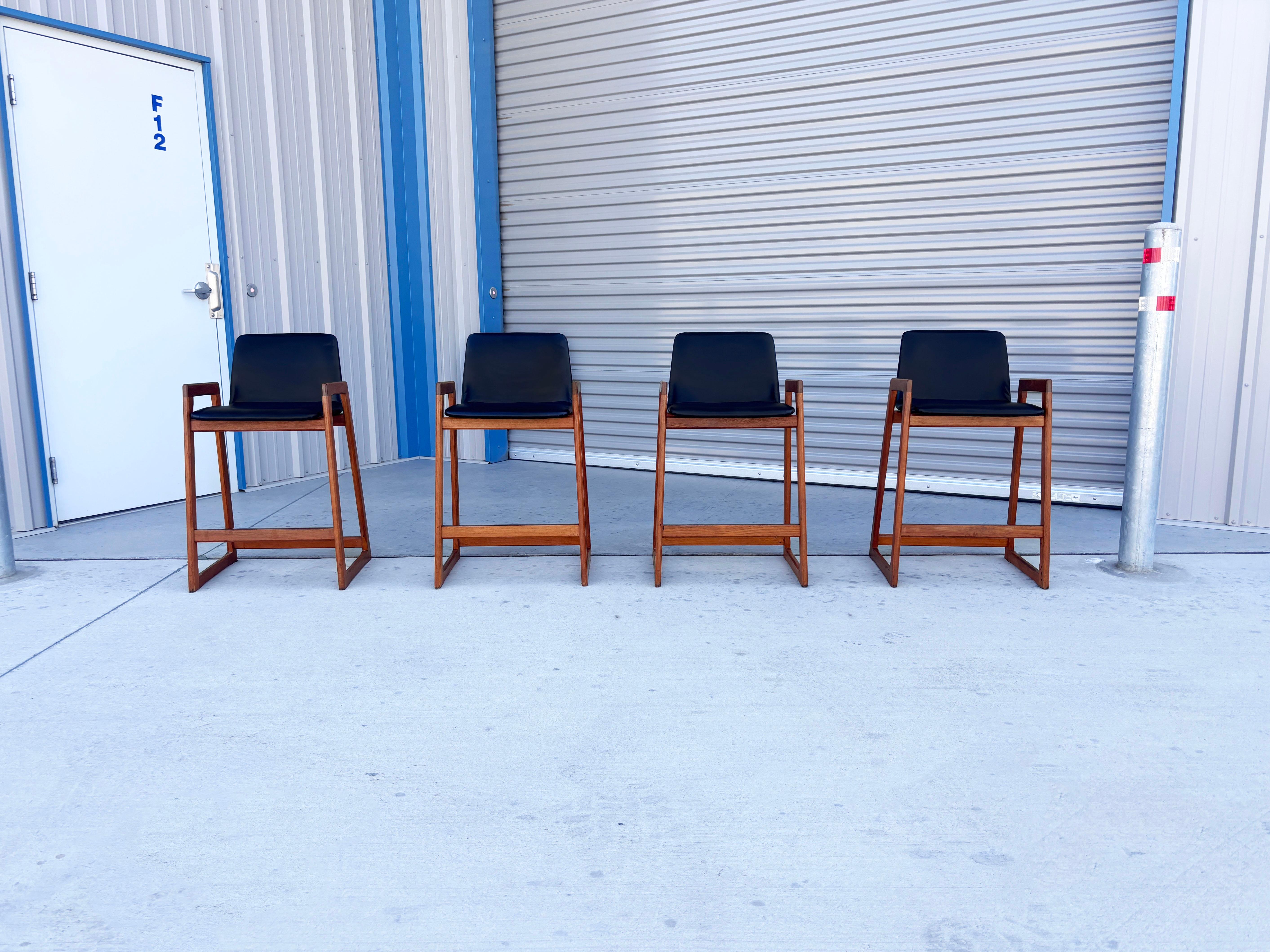 Mid-Century Modern 1960s Danish Modern Teak Barstool Set of 4 For Sale