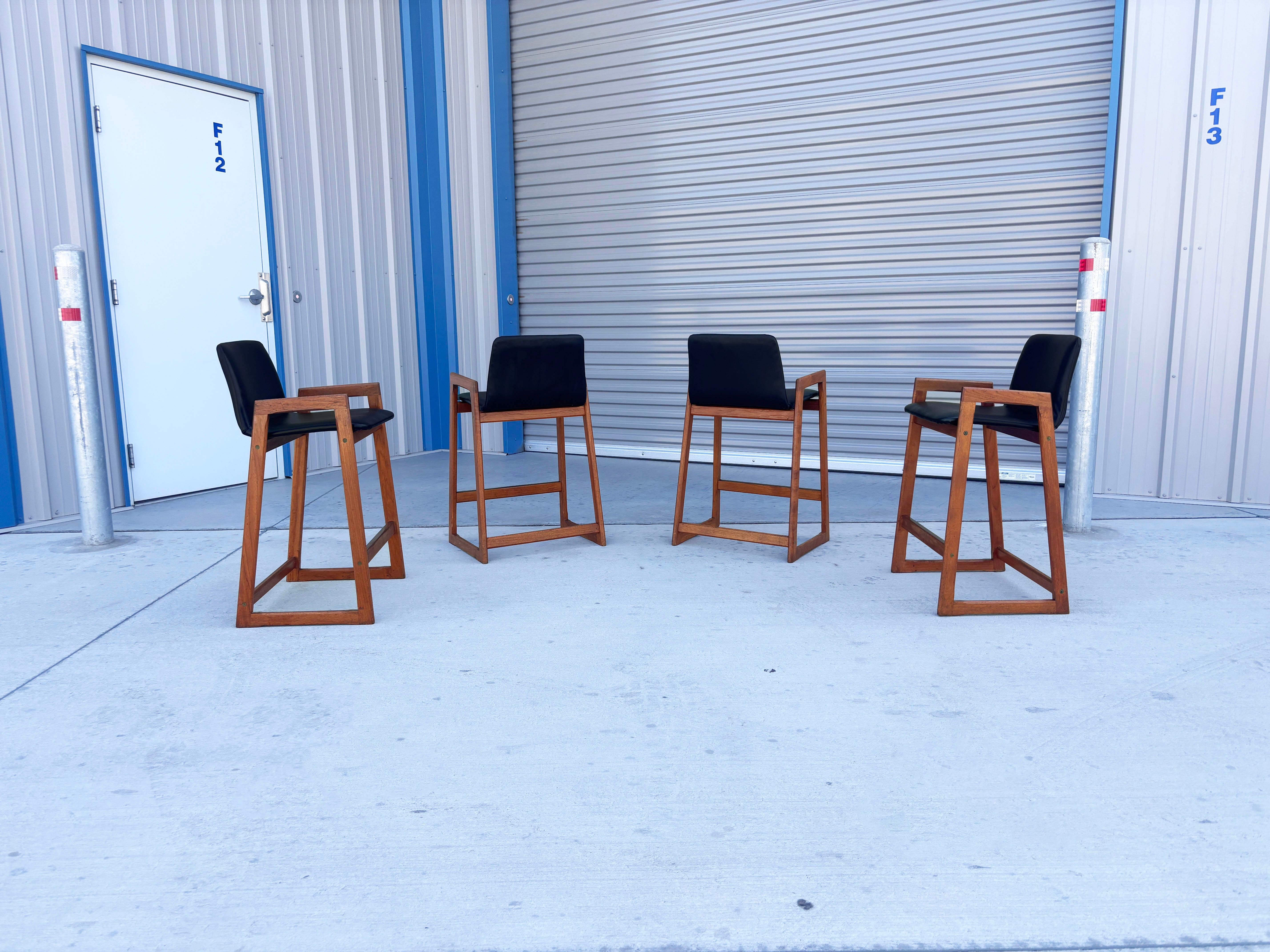 Faux Leather 1960s Danish Modern Teak Barstool Set of 4 For Sale