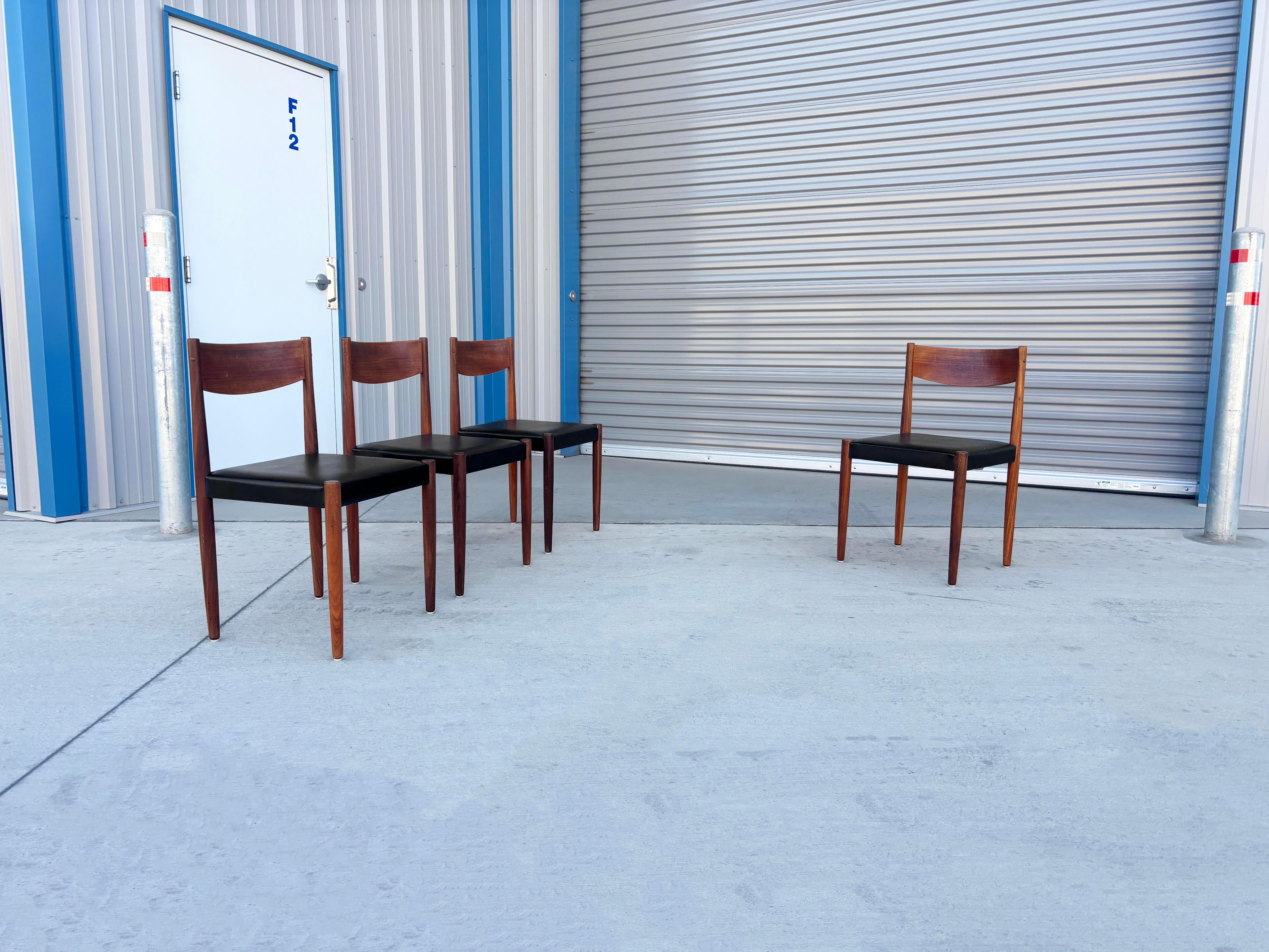 Faux Leather 1960s Danish Modern Teak Dining Chairs by Poul Volther for Frem Rojle For Sale