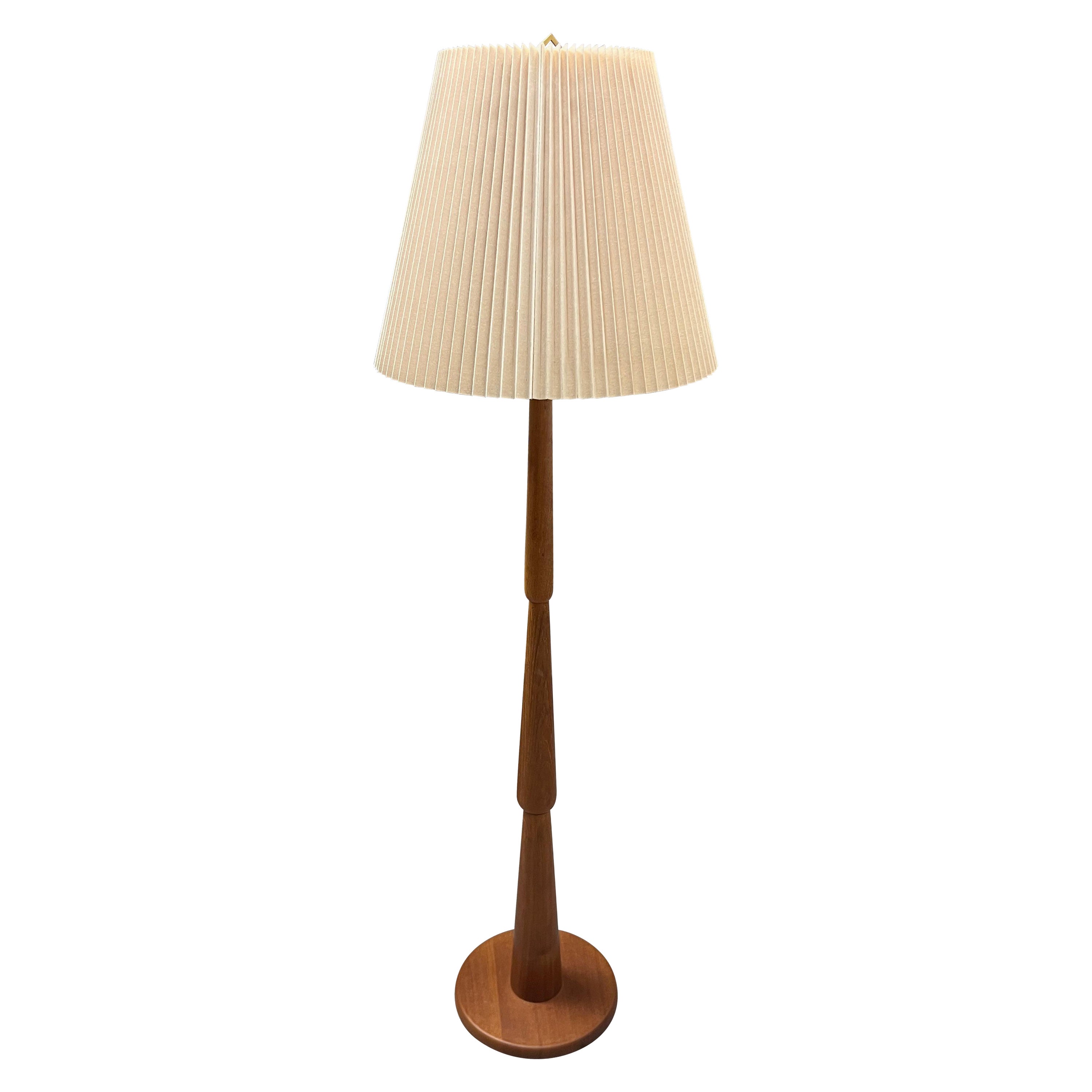 1960s Danish Modern Teak Floor Lamp With Pleated Shade