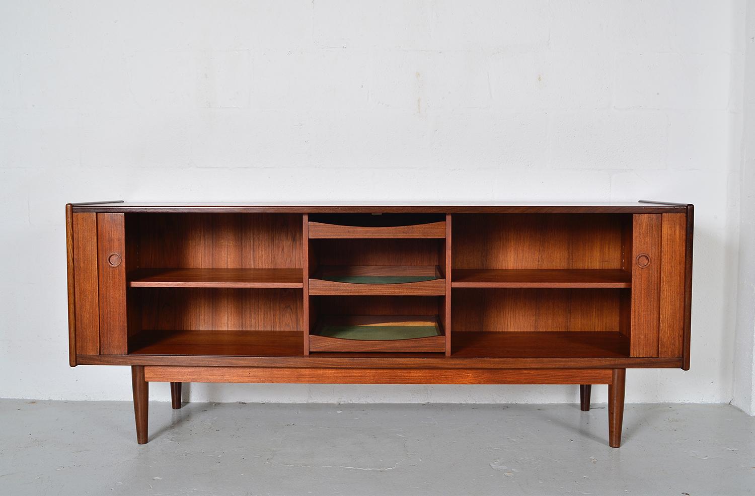 Mid-20th Century 1960s Danish Modern Teak Tambour Freestanding Sideboard Credenza Midcentury