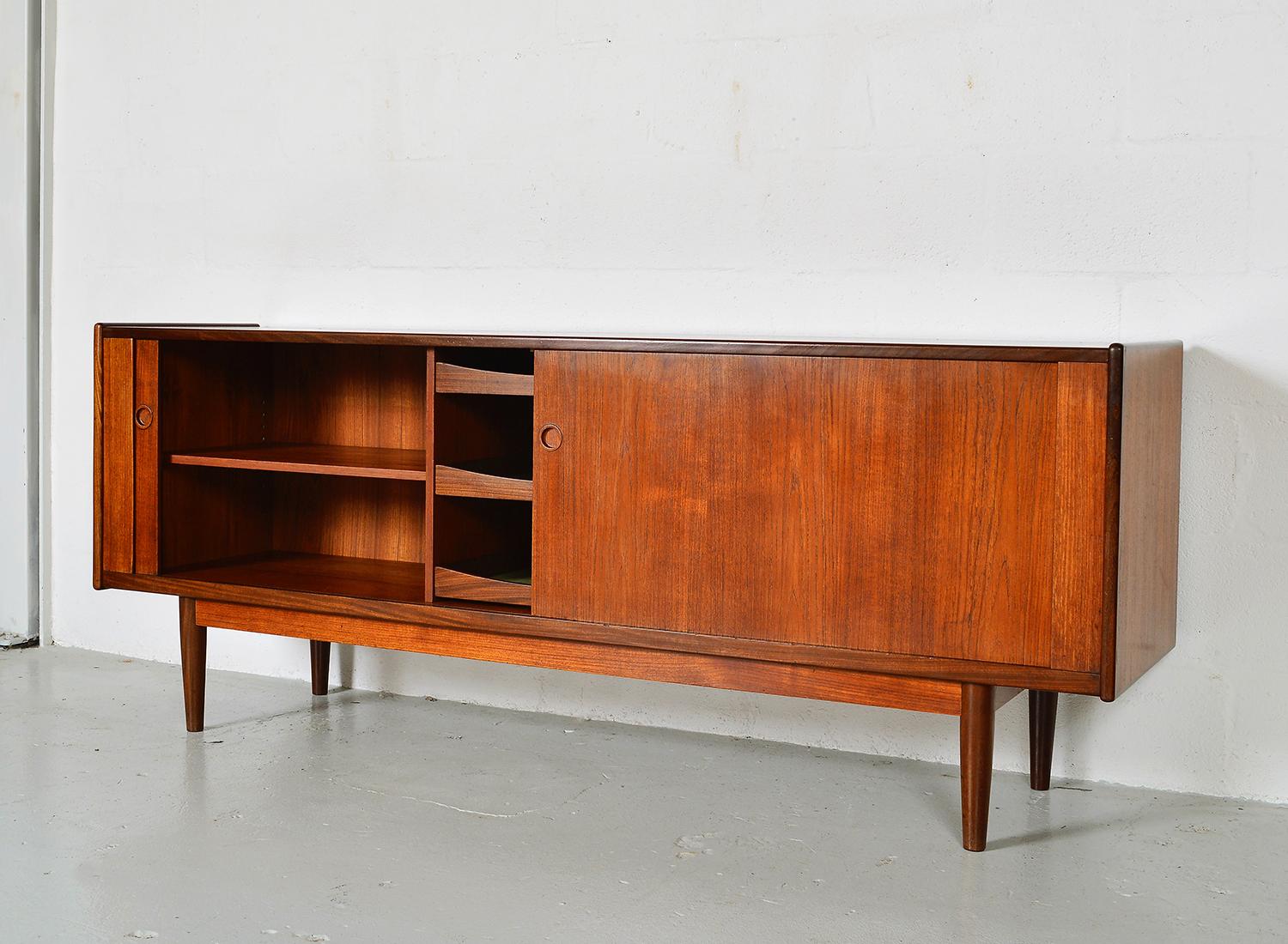 1960s Danish Modern Teak Tambour Freestanding Sideboard Credenza Midcentury 1