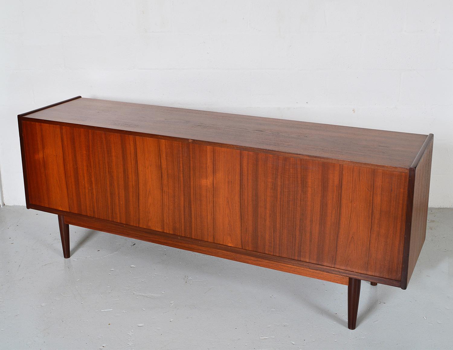 1960s Danish Modern Teak Tambour Freestanding Sideboard Credenza Midcentury 3