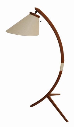 1960s Danish Modern Teak Tripod-Leg Floor Arc Lamp