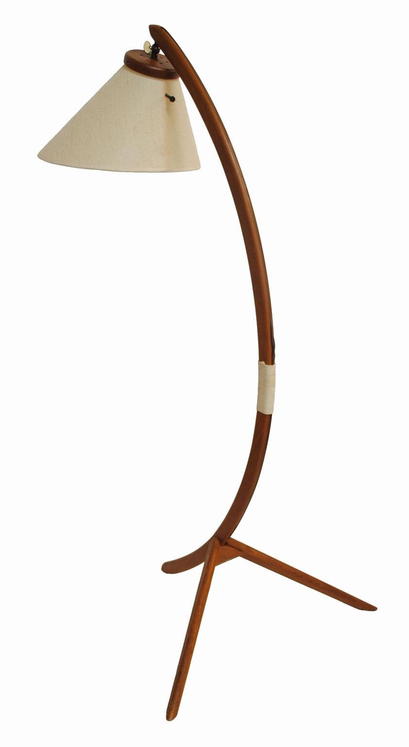 Scandinavian Modern 1960s Danish Modern Teak Tripod-Leg Floor Arc Lamp