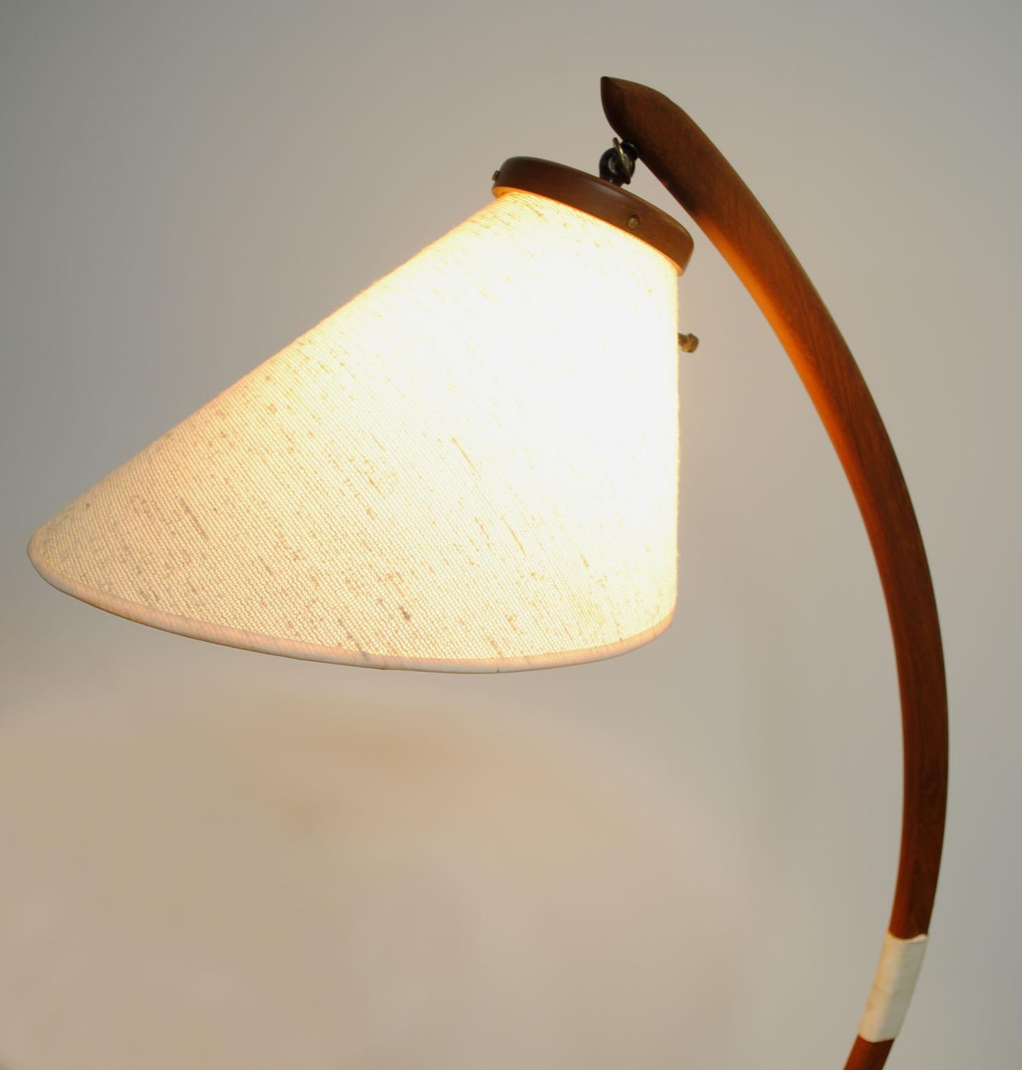 Mid-20th Century 1960s Danish Modern Teak Tripod-Leg Floor Arc Lamp
