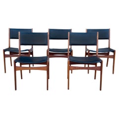 1960s Danish Modern Teak & Vinyl Dining Chairs by Frem Rojle - Set of 5