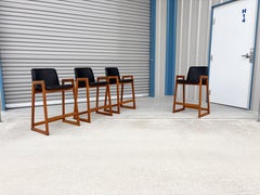 1960s Danish Modern Vinyl & Teak Barstool -Set of 4