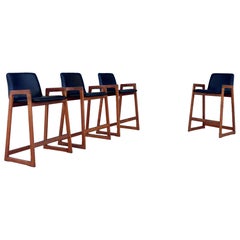 1960s Danish Modern Vinyl & Teak Barstool -Set of 4