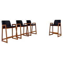 1960s Danish Modern Vinyl & Teak Barstool -Set of 4