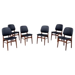1960s Danish Modern Vinyl & Teak Dining Chairs