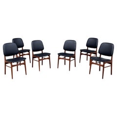 1960s Danish Modern Vinyl & Teak Dining Chairs (Refinished)