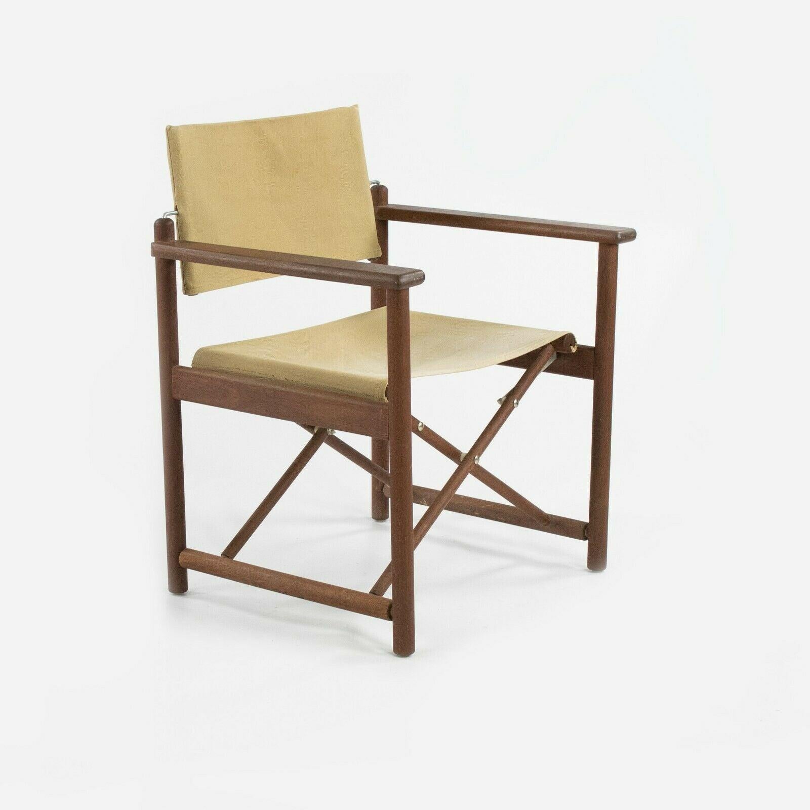 1960s Danish Modern Walnut and Canvas Folding Campaign Chair In Good Condition For Sale In Philadelphia, PA