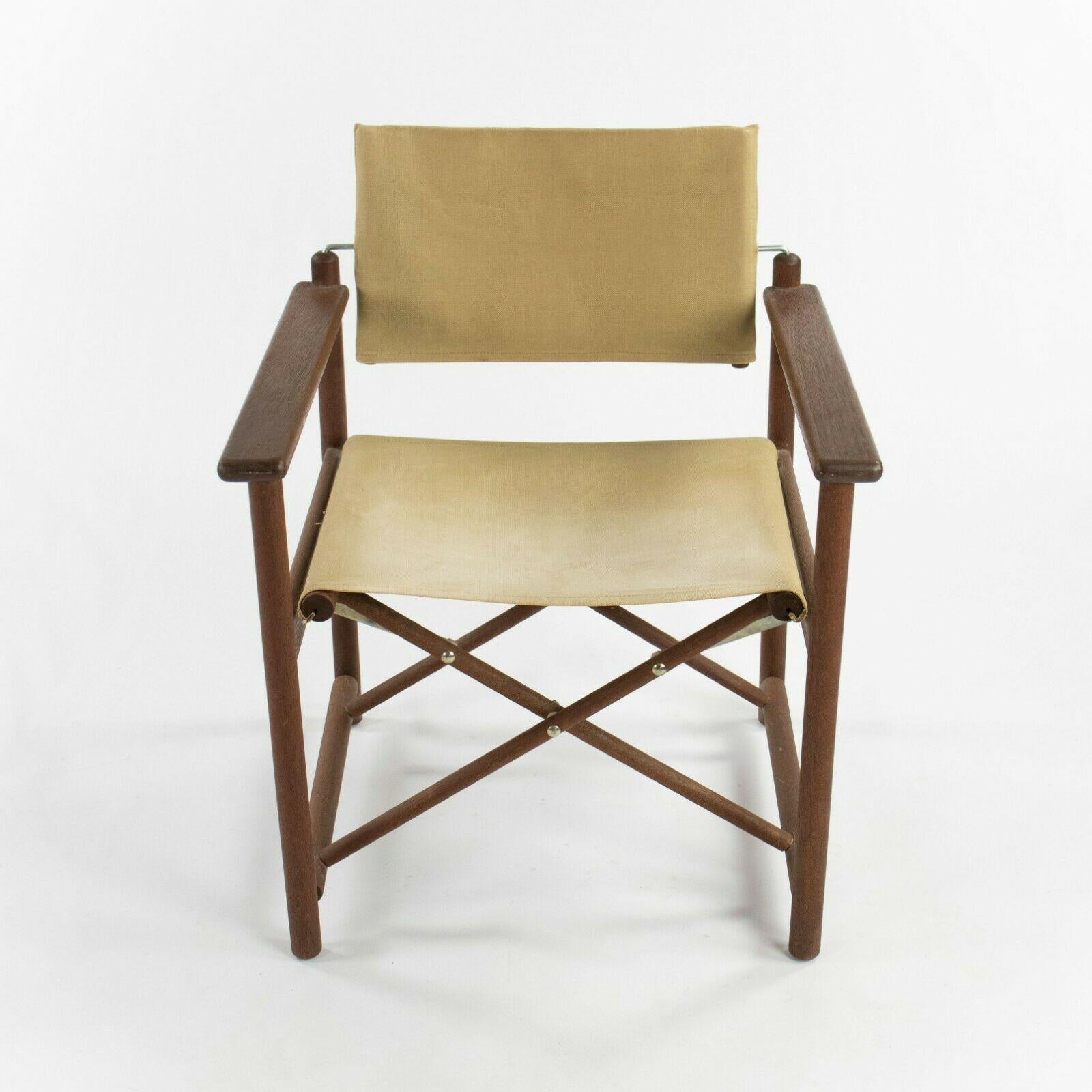 1960s Danish Modern Walnut and Canvas Folding Campaign Chair For Sale 1