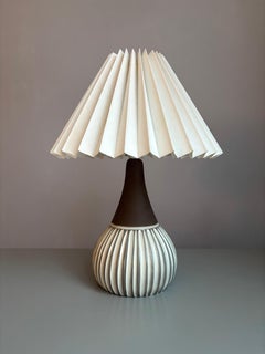 1960s Danish Modern White Line Stoneware Table Lamp