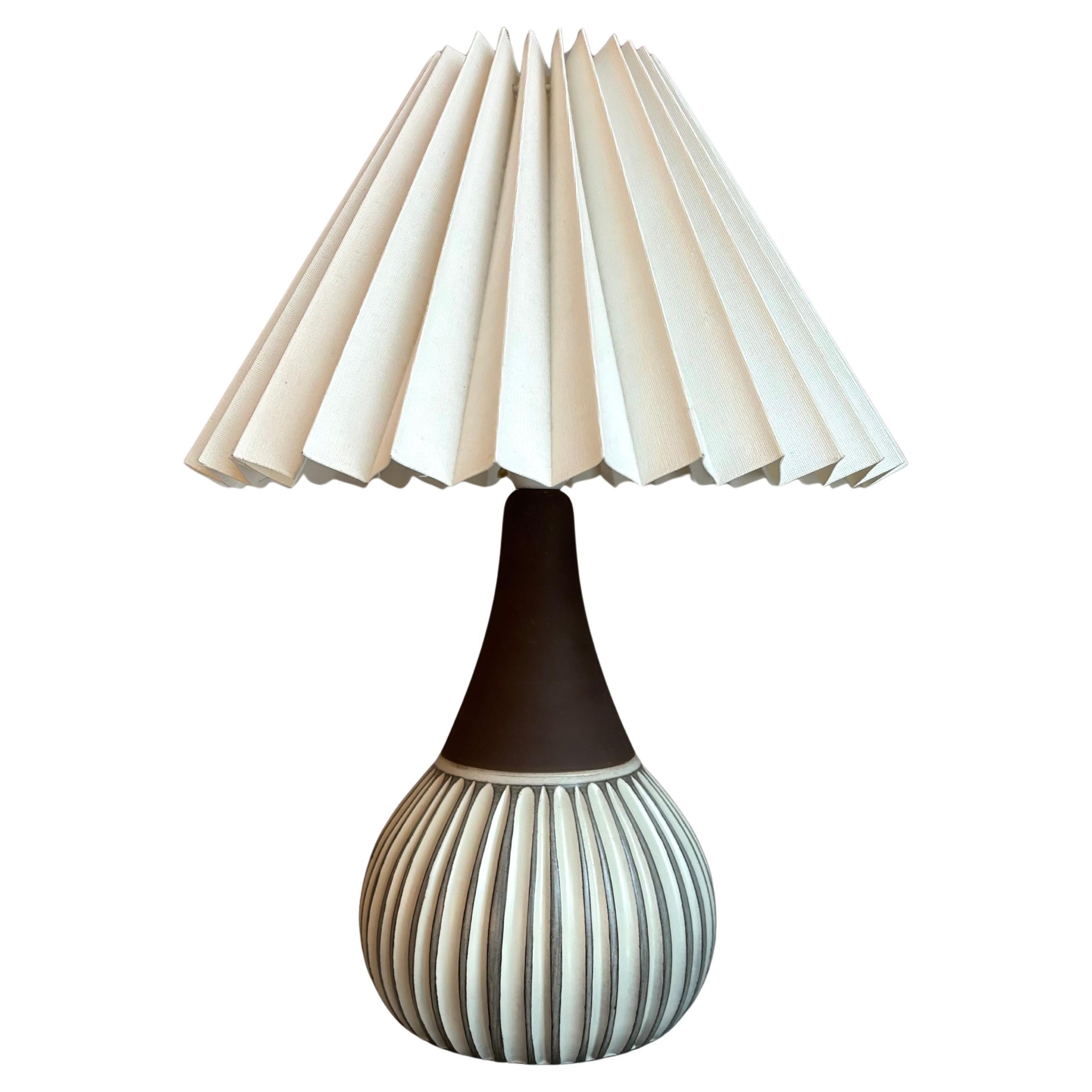1960s Danish Modern White Line Stoneware Table Lamp
