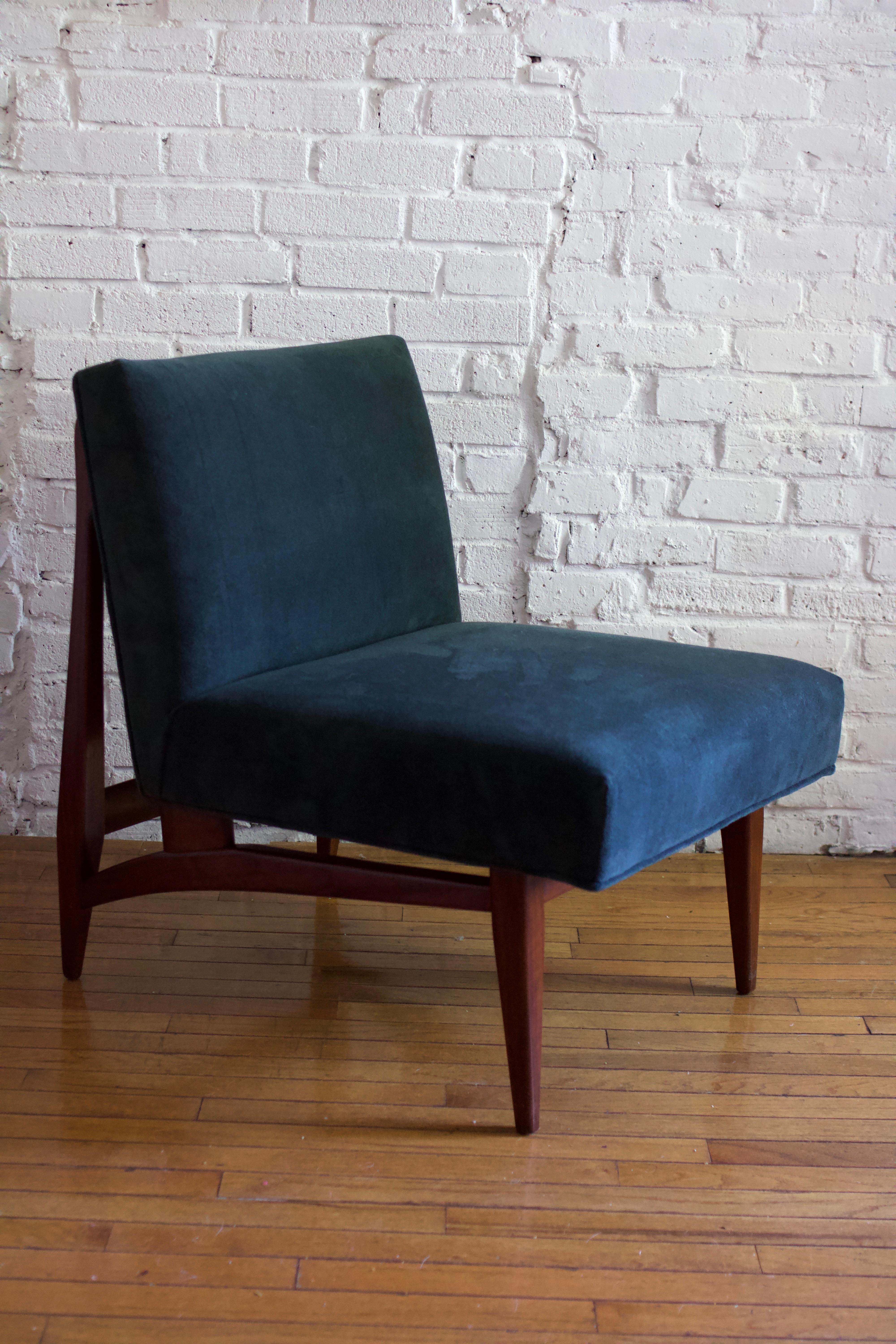 1960s Danish Oak and Mohair Velvet Armless Slipper Chair For Sale 6