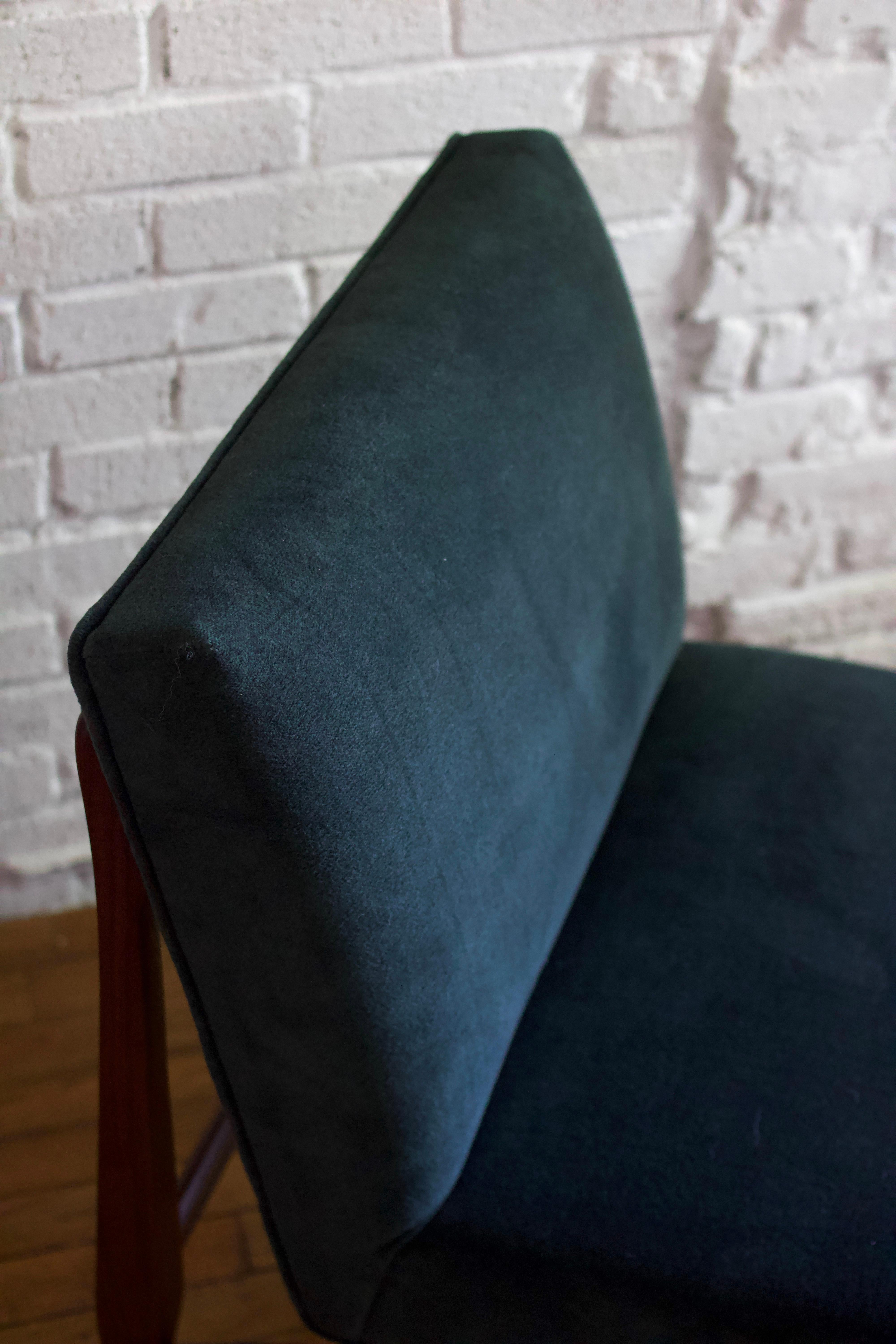 1960s Danish Oak and Mohair Velvet Armless Slipper Chair For Sale 7
