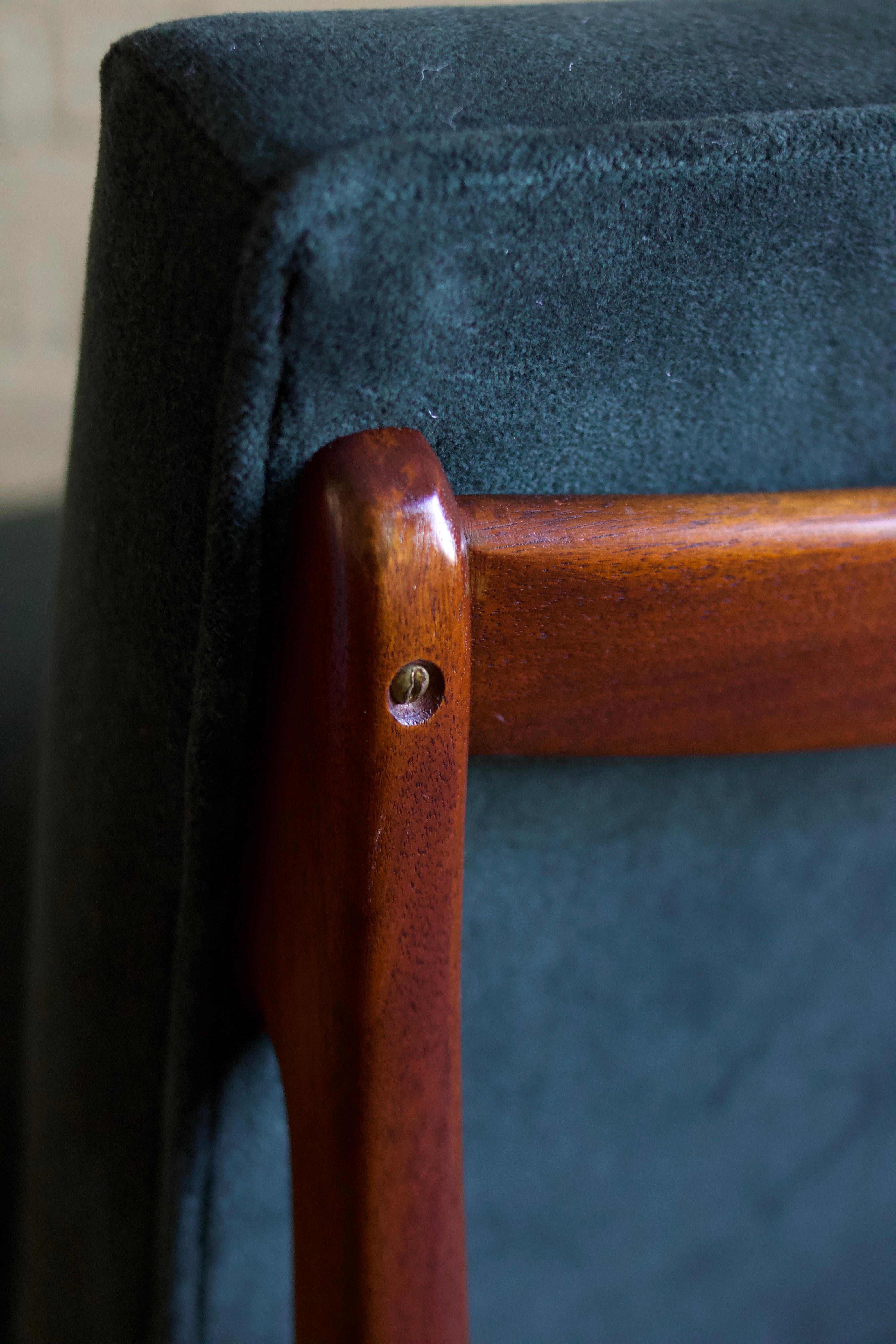 1960s Danish Oak and Mohair Velvet Armless Slipper Chair For Sale 8