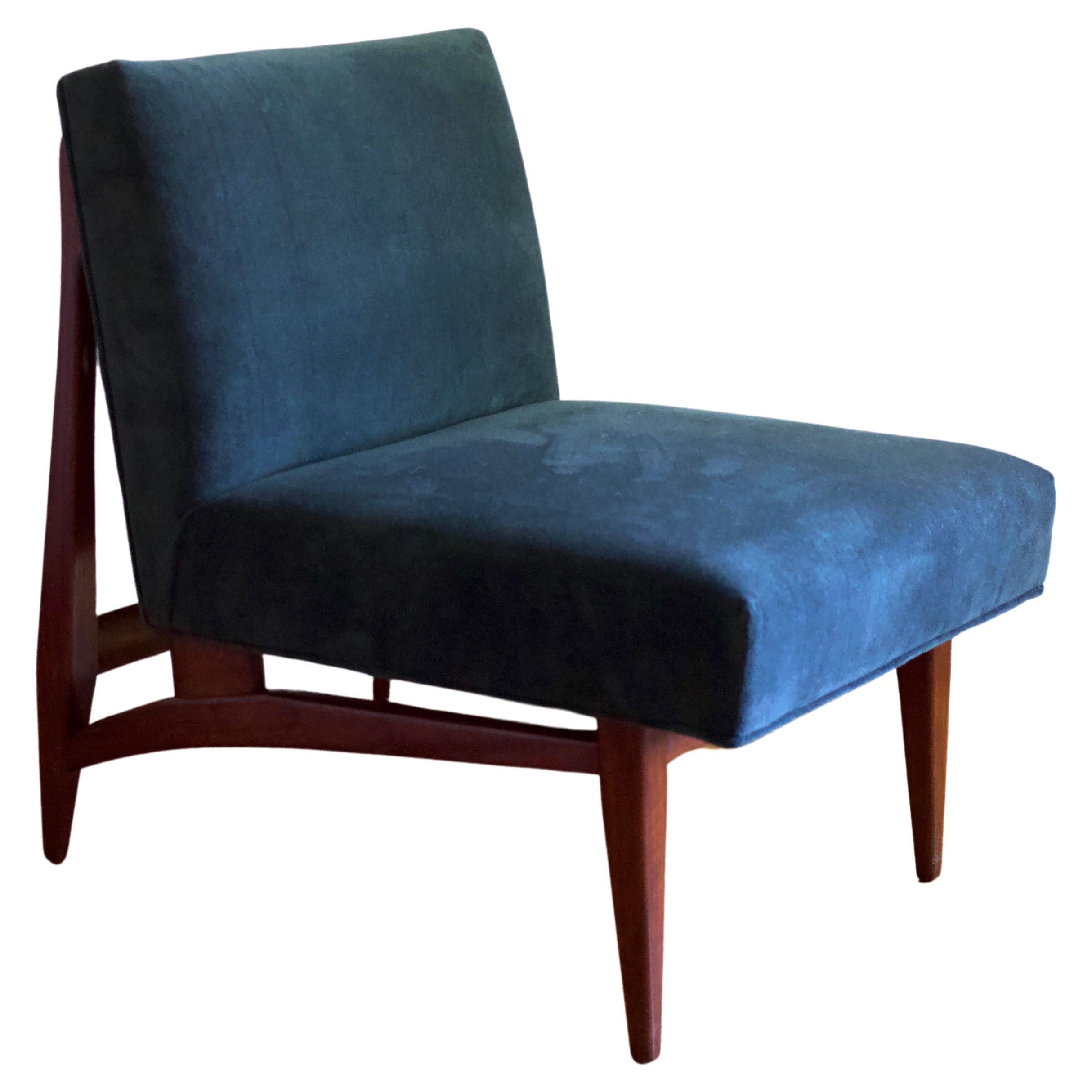 Mid-Century Modern 1960s Danish Oak and Mohair Velvet Armless Slipper Chair For Sale