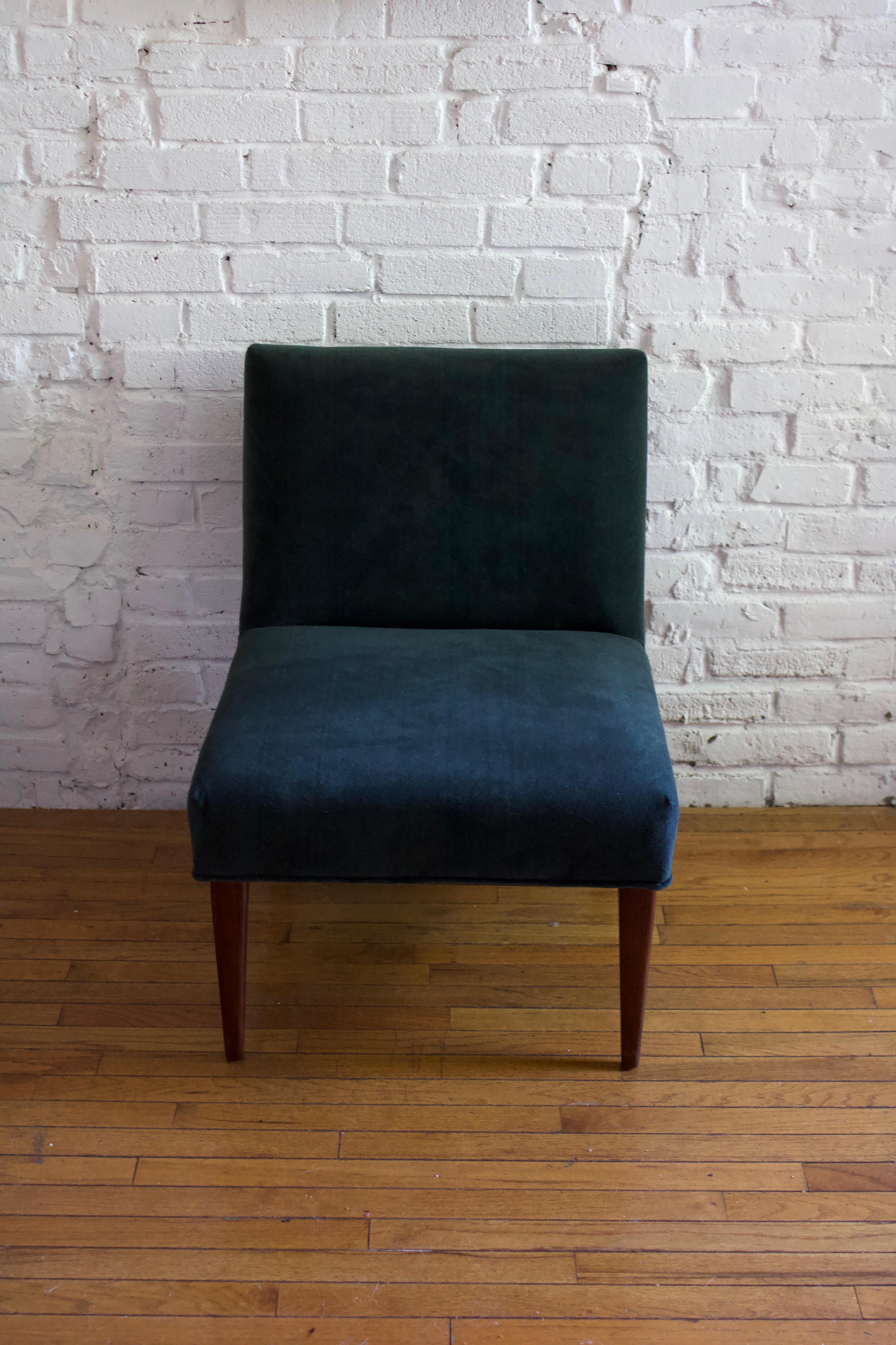 1960s Danish Oak and Mohair Velvet Armless Slipper Chair In Good Condition For Sale In Brooklyn, NY