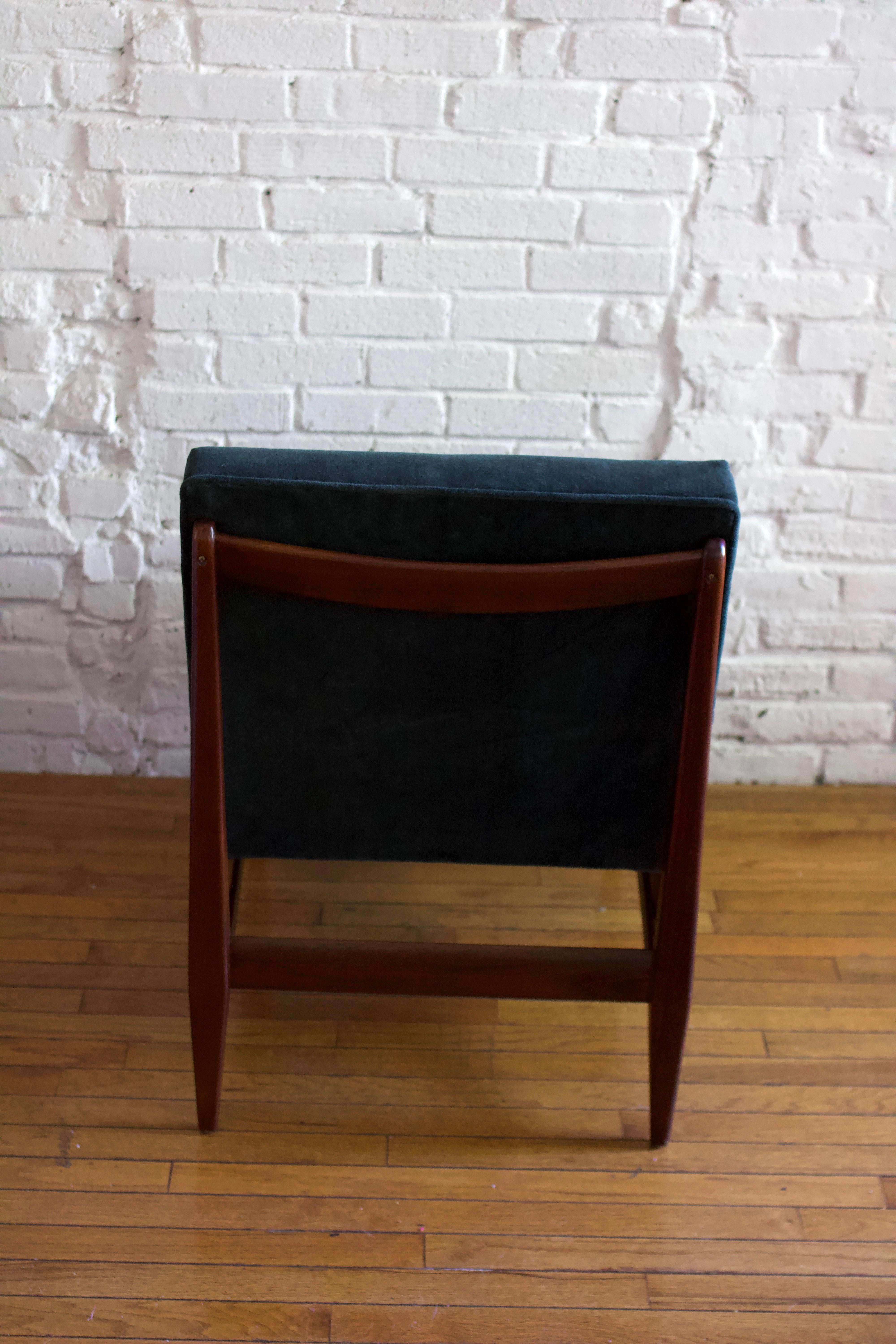 Mid-20th Century 1960s Danish Oak and Mohair Velvet Armless Slipper Chair For Sale