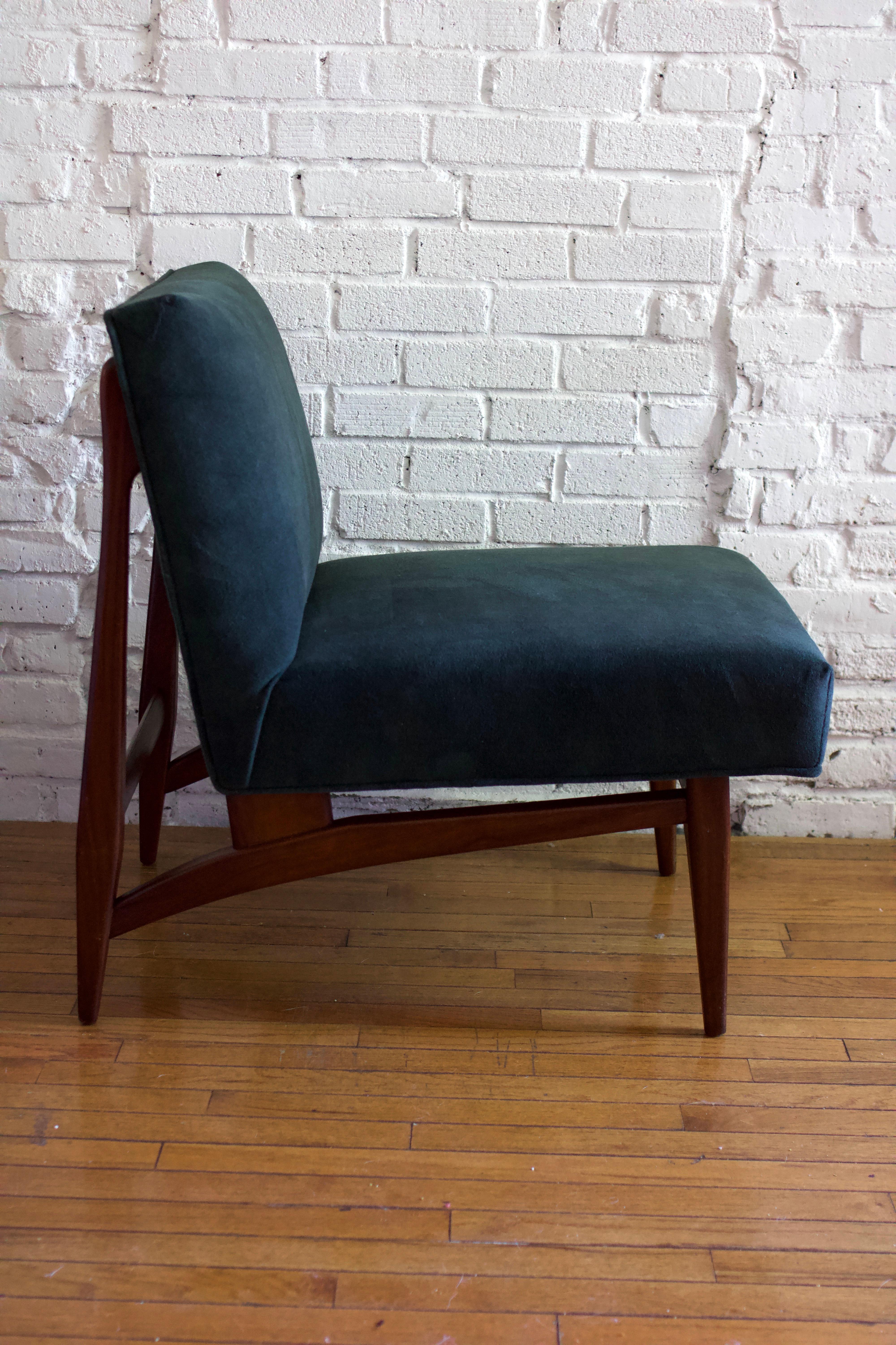 1960s Danish Oak and Mohair Velvet Armless Slipper Chair For Sale 1