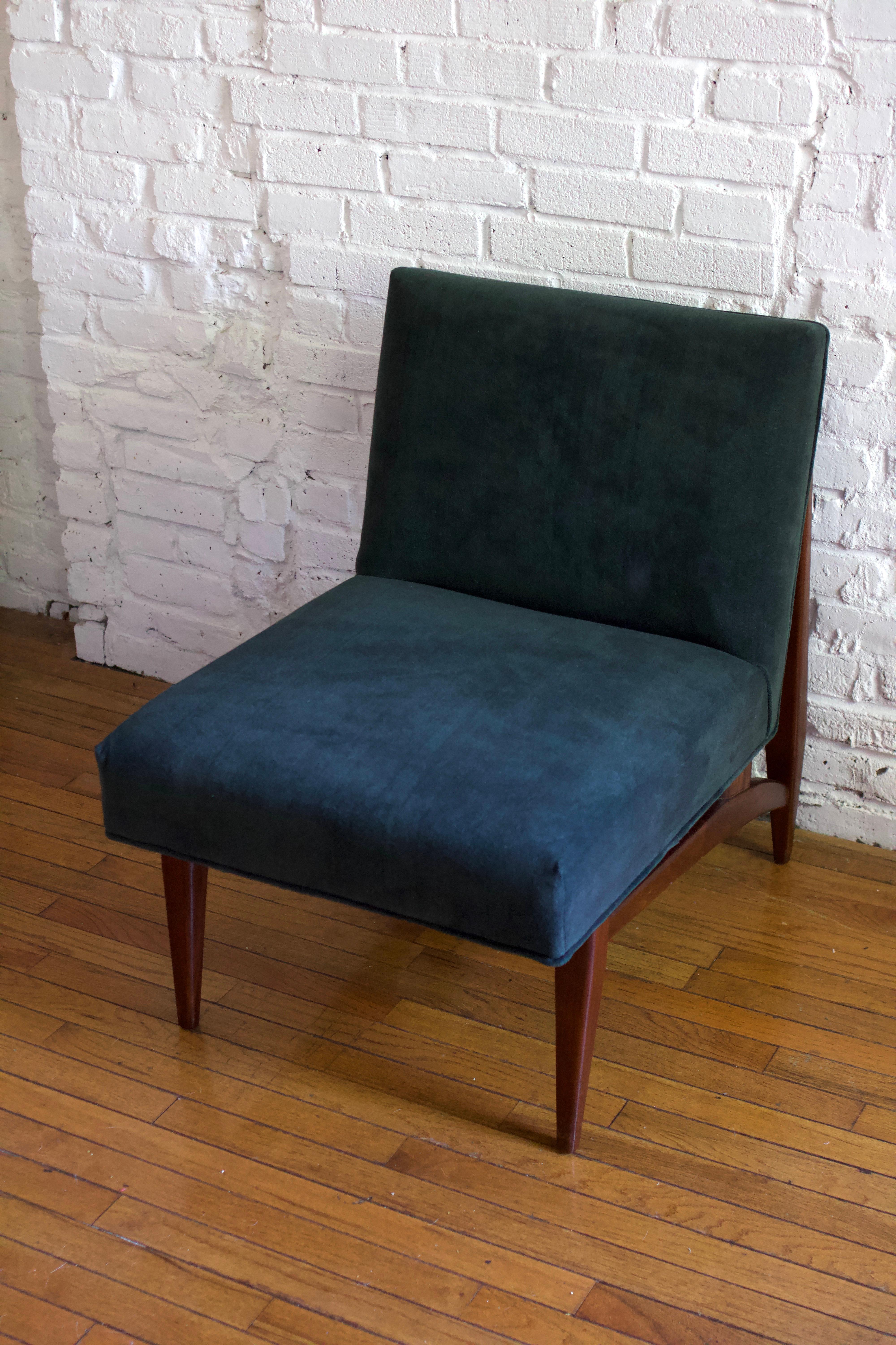 1960s Danish Oak and Mohair Velvet Armless Slipper Chair For Sale 2