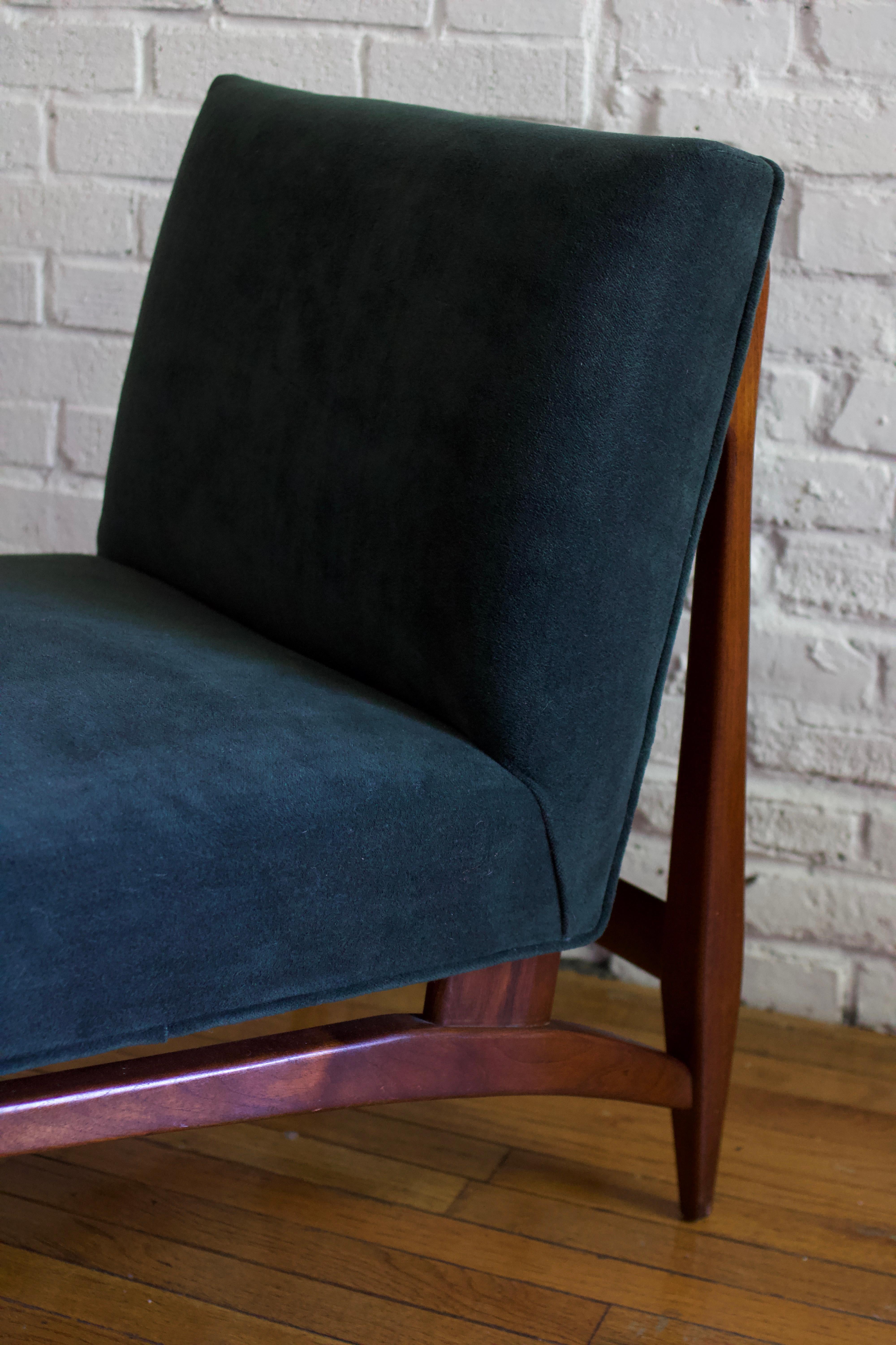 1960s Danish Oak and Mohair Velvet Armless Slipper Chair For Sale 3