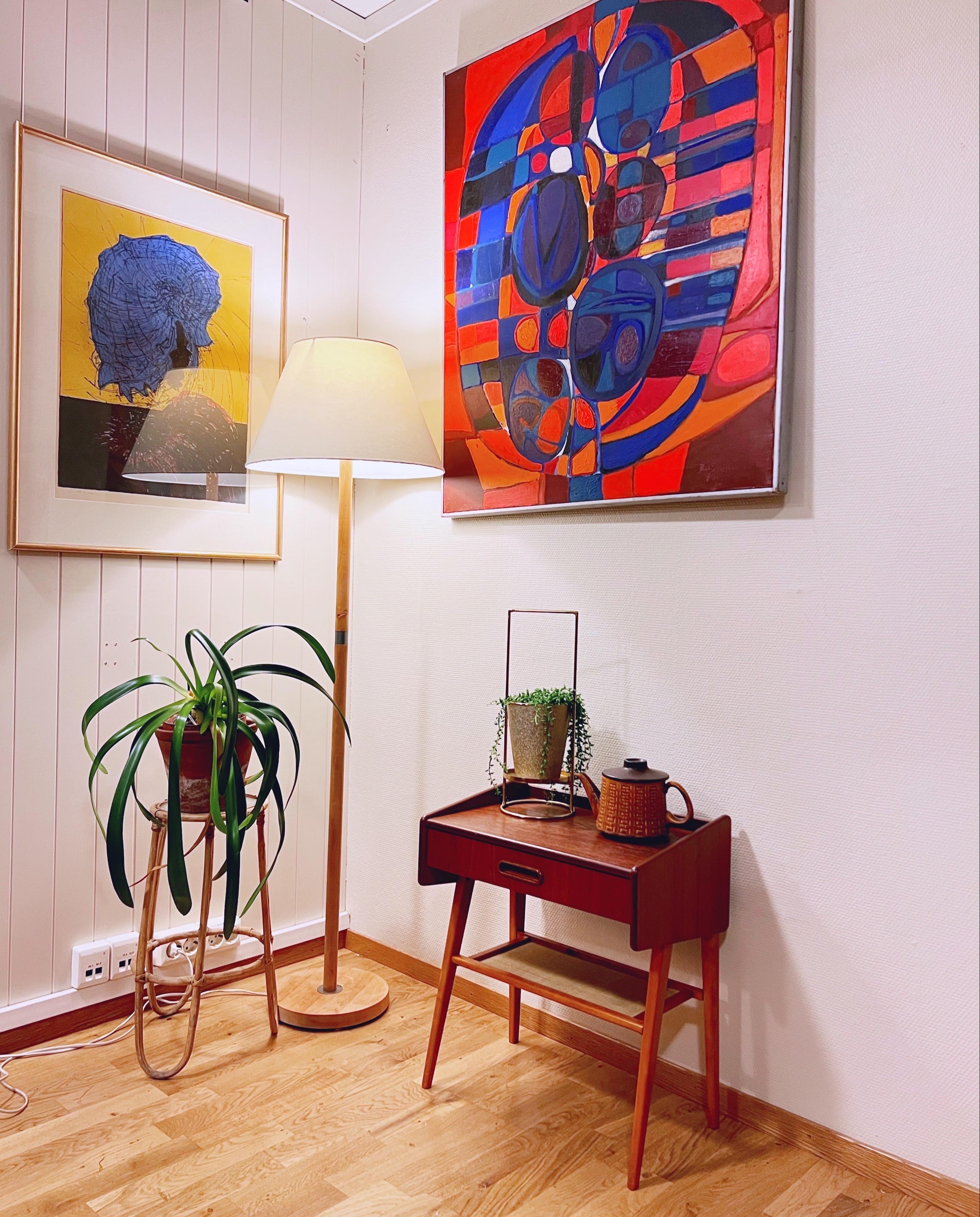No.1 of 2 Danish/Nordic Teak Night Stand with woven rattan under shelf,  1960s 

Medium: Teak, Birchwood Legs, Hardboard, Woven Rattan
Style: Retro, Mid-Century Modern, Nordic, Danish
Production Year: Circa 1960s
Designer & Production: