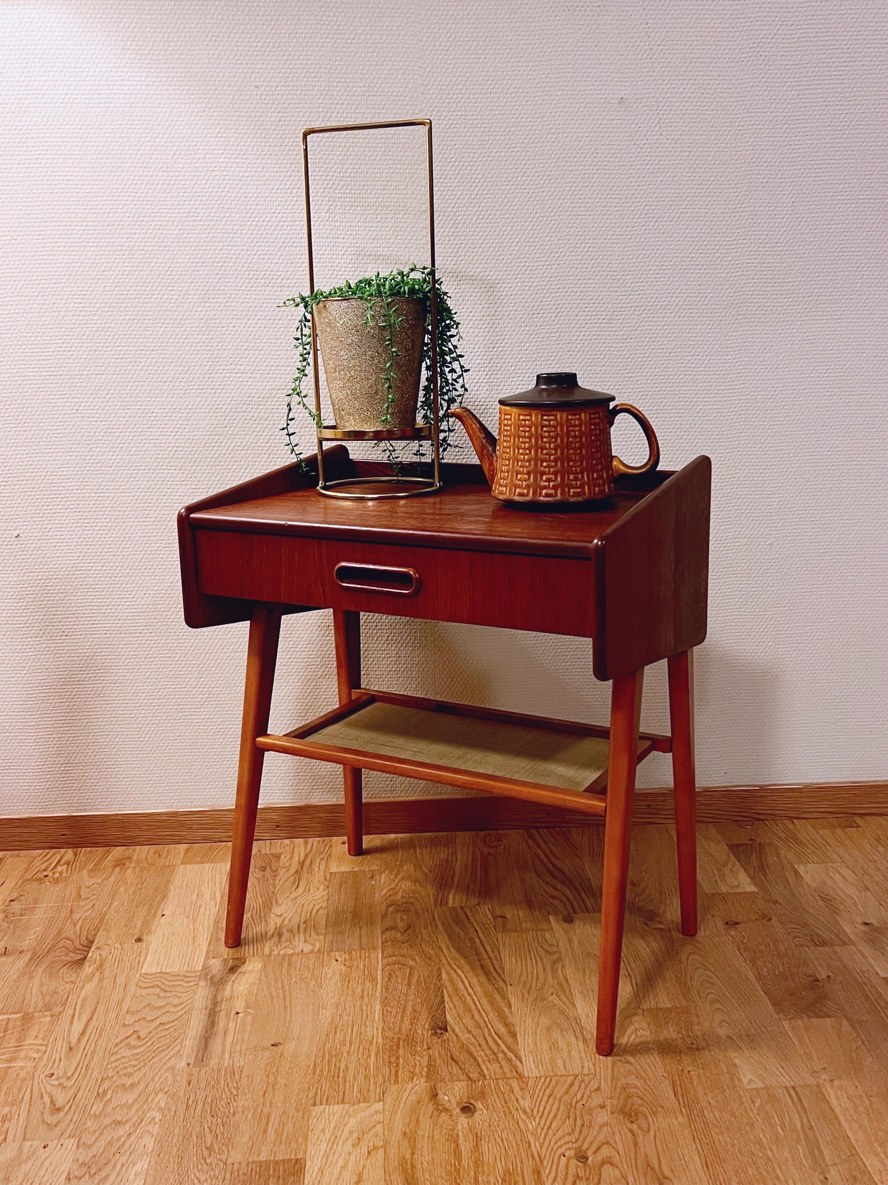 Mid-Century Modern No.1 of 2 Danish/Nordic Teak Night Stand with woven rattan under shelf,  1960s For Sale
