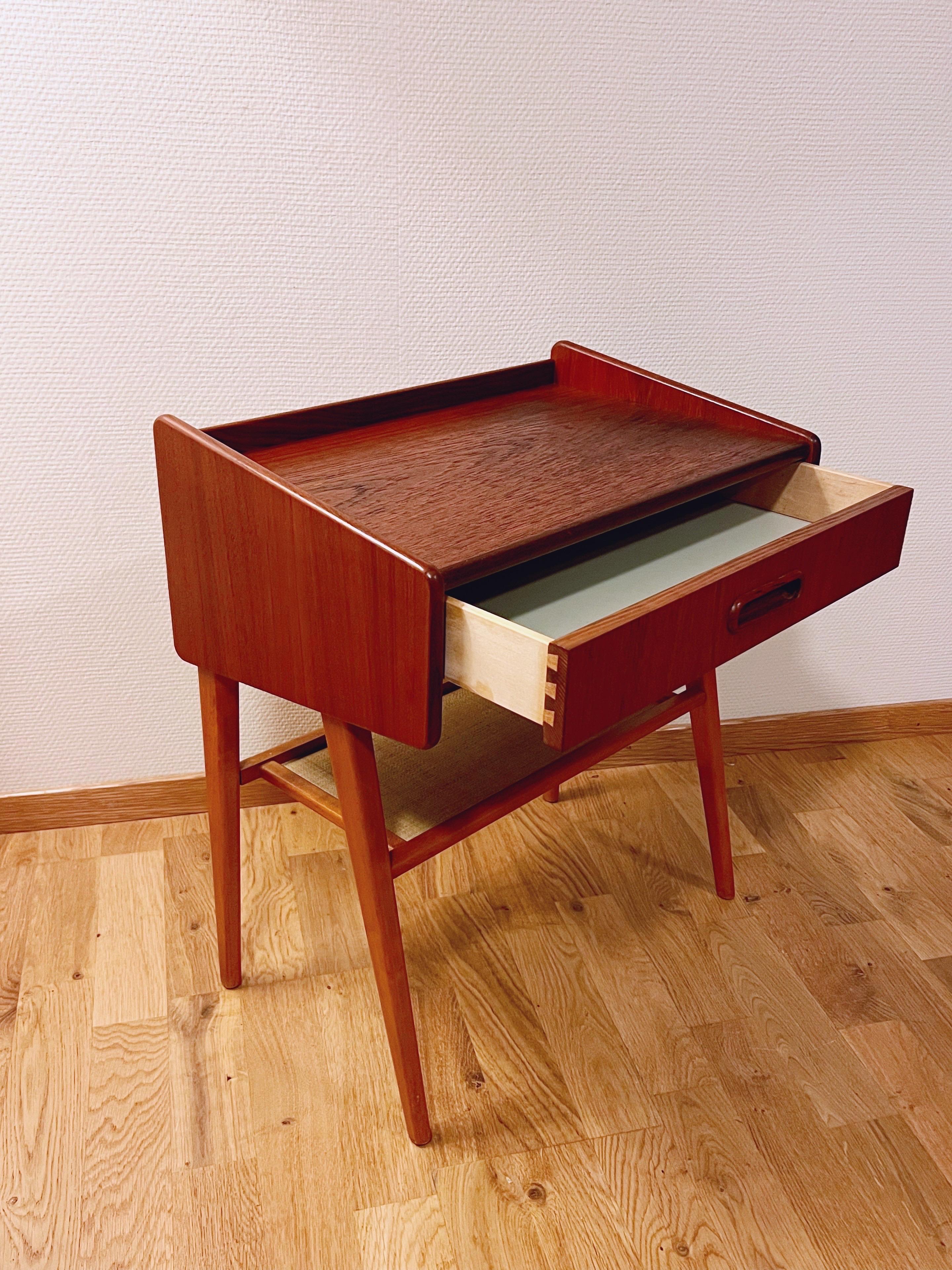 Rattan No.1 of 2 Danish/Nordic Teak Night Stand with woven rattan under shelf,  1960s For Sale