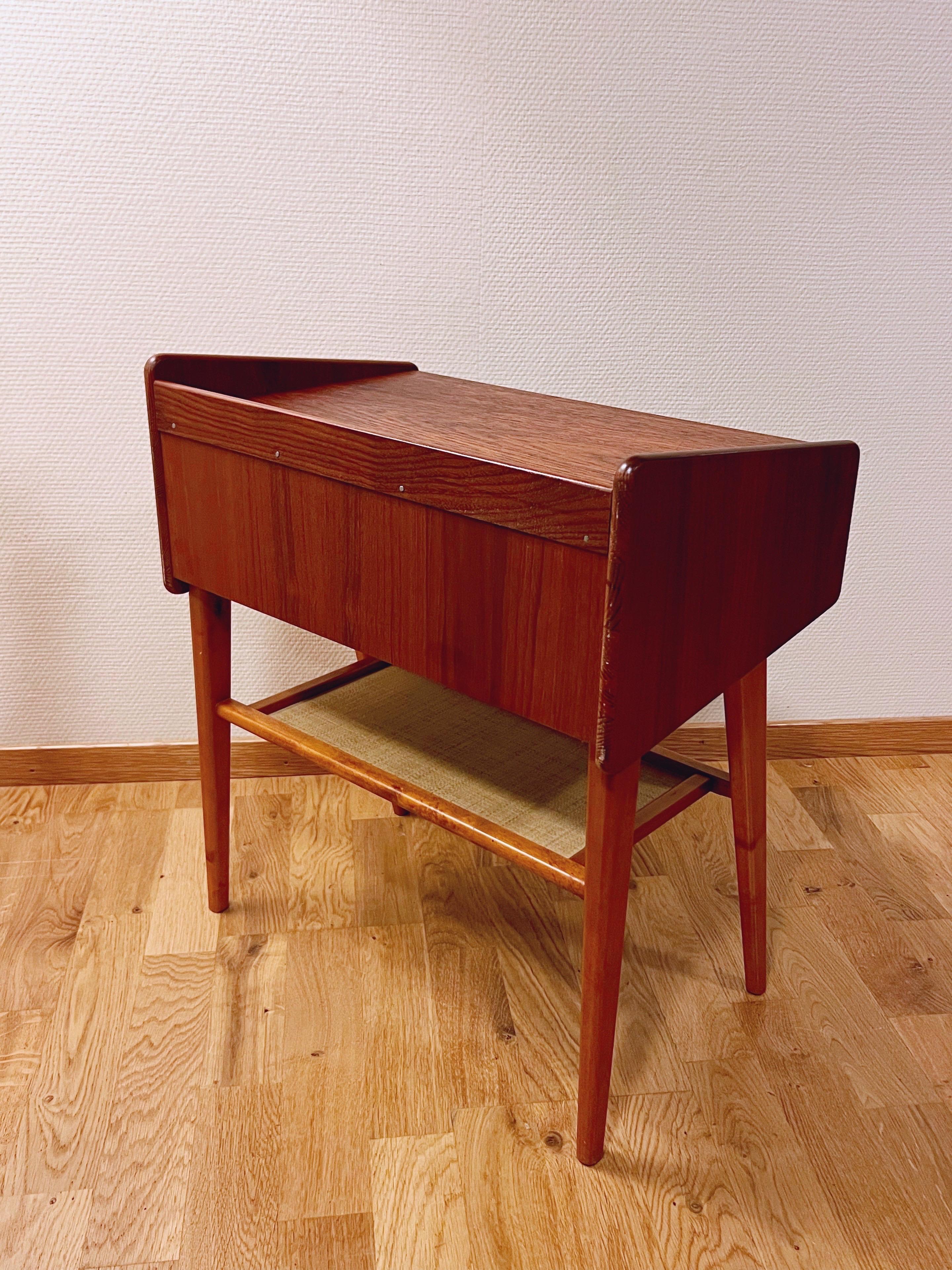 No.1 of 2 Danish/Nordic Teak Night Stand with woven rattan under shelf,  1960s For Sale 1
