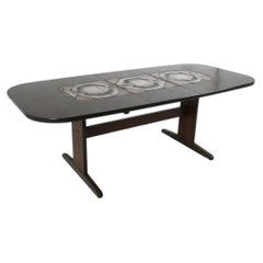 1960s Danish Oak and Tile Dining Table With Leaf by Poul H. Poulsen