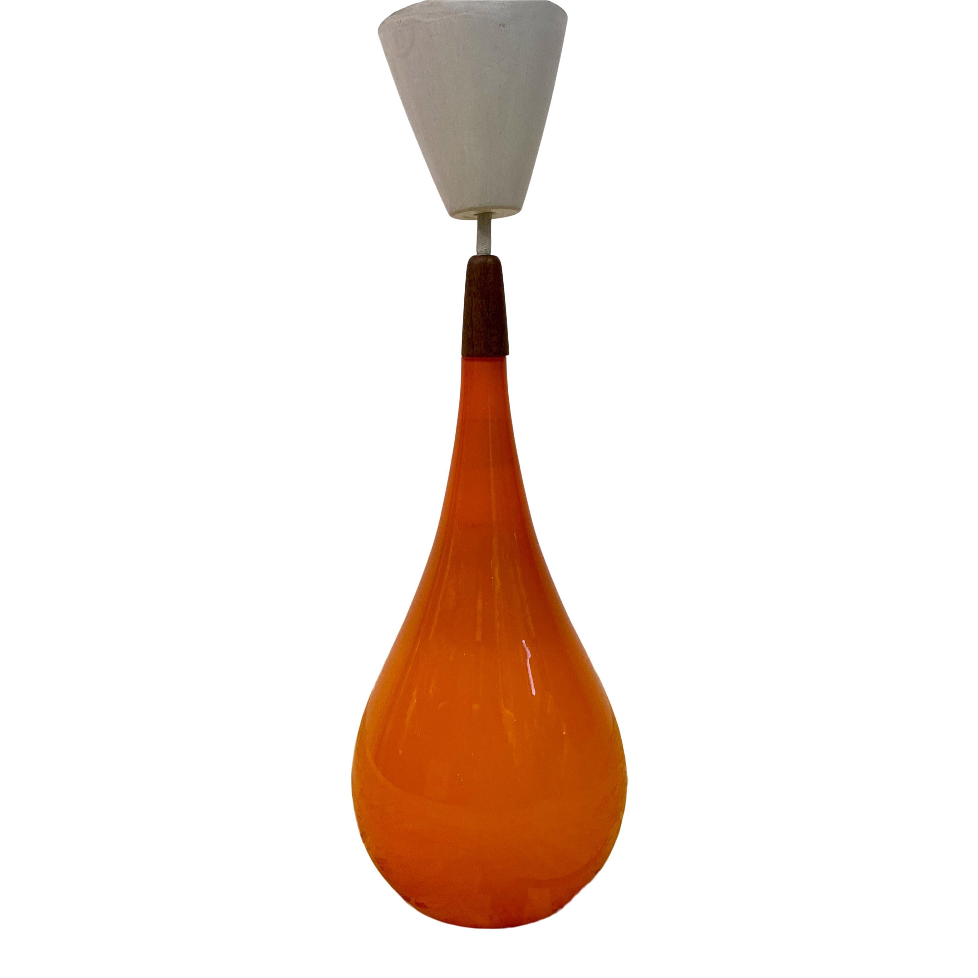 Mid-Century Modern 1960s Danish Orange Glass Pendant by Holmegaard For Sale