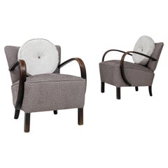 1960s Danish Pair of Art Deco Upholstered Armchairs With Round Pillows