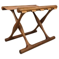 1960's Danish Poul Hundevad Folding Footstool in Oak and Leather Seat