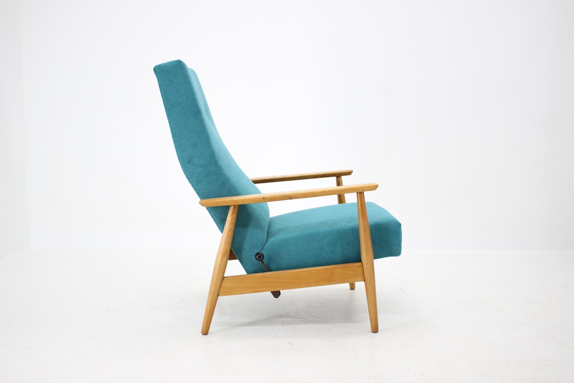 Fabric 1960s Danish Reclining Beech Highback Chair