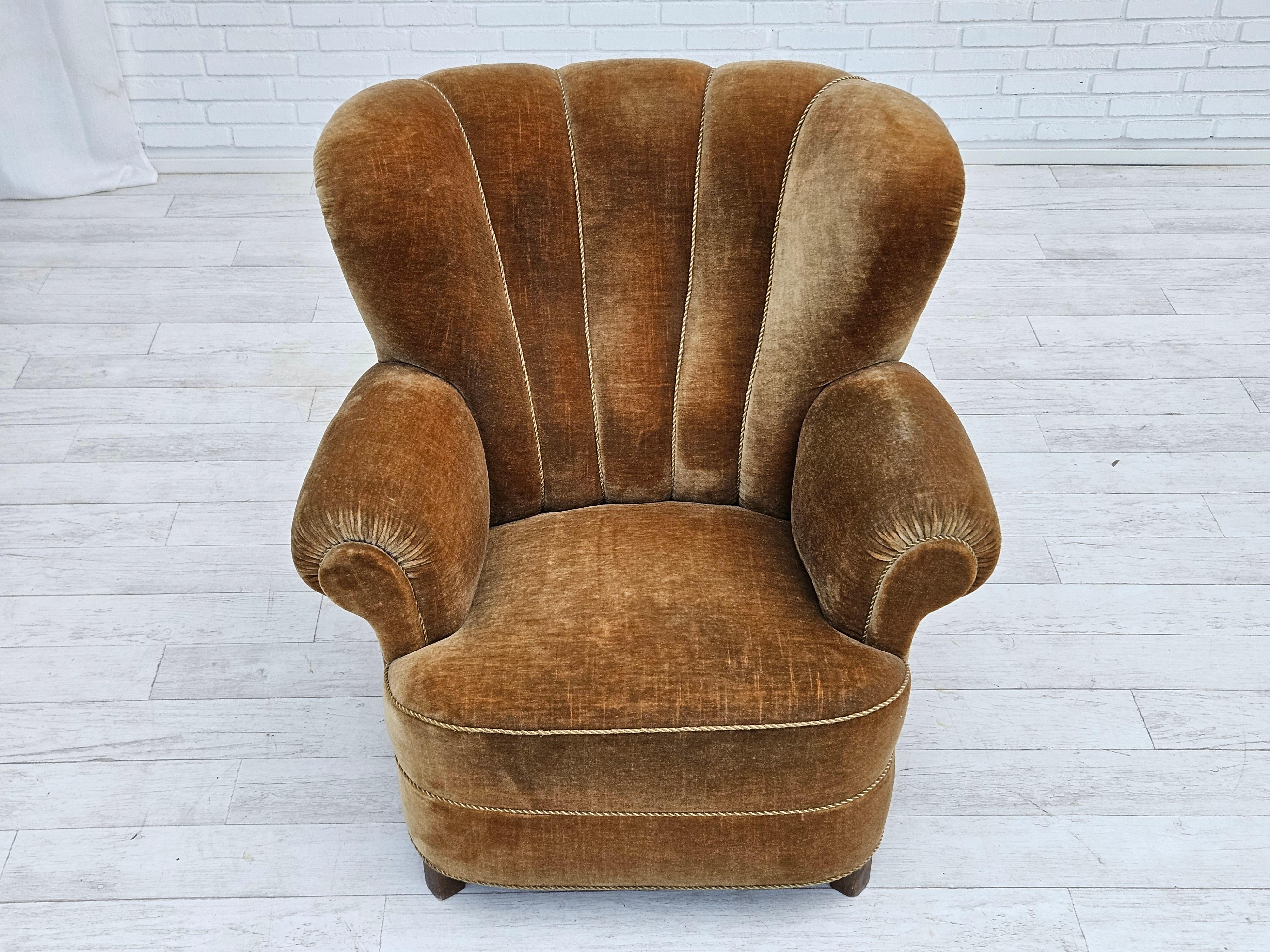 1960s, Danish reclining chair, velour, original very good condition. For Sale 1